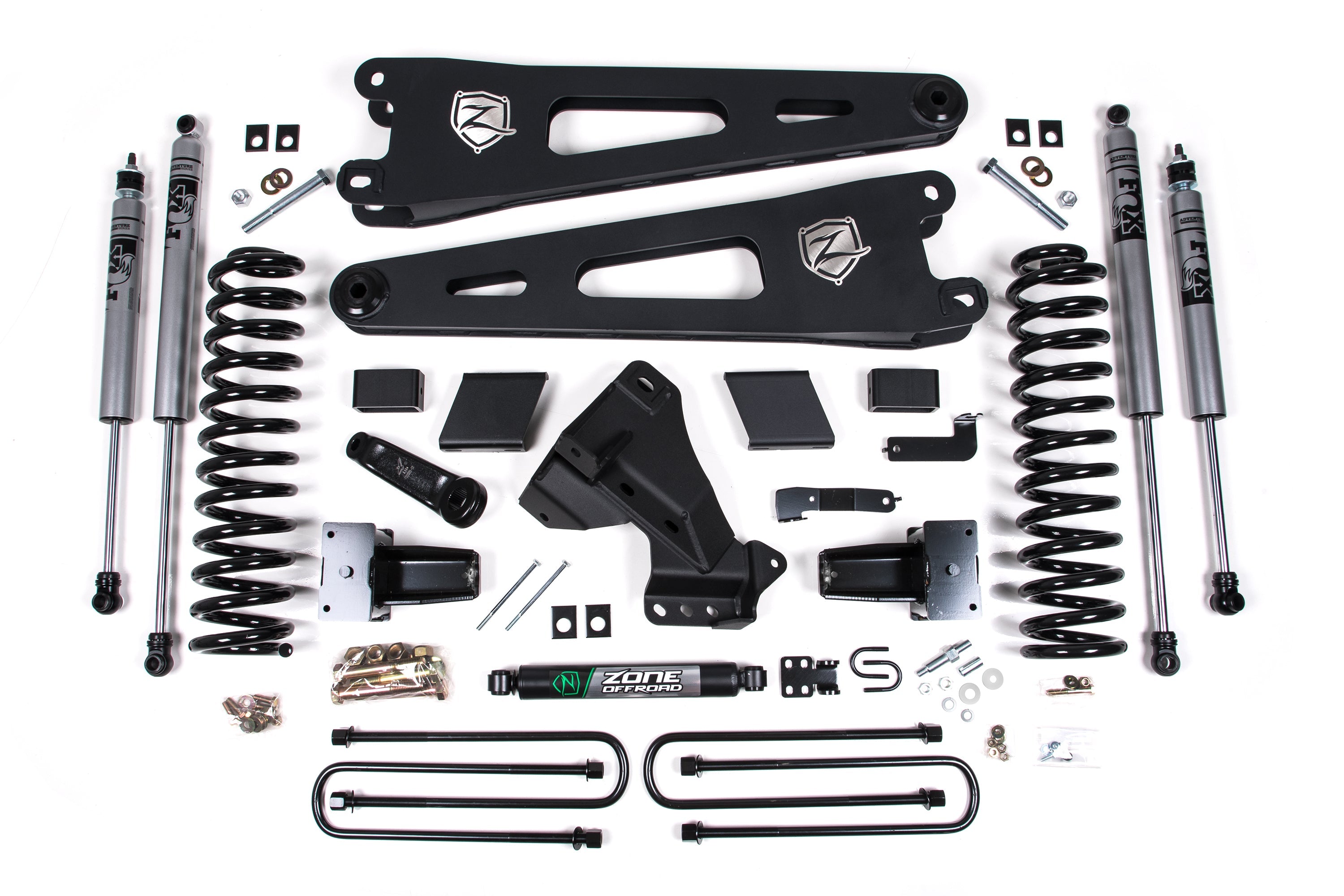 Zoneoffroad 2023-2024 Ford F250 F350 Super Duty 4WD Diesel FOX 2.0 Adventure Series Block Kit Without Factory Overload 5" Lift Kit With Radius Arm ZONF123F