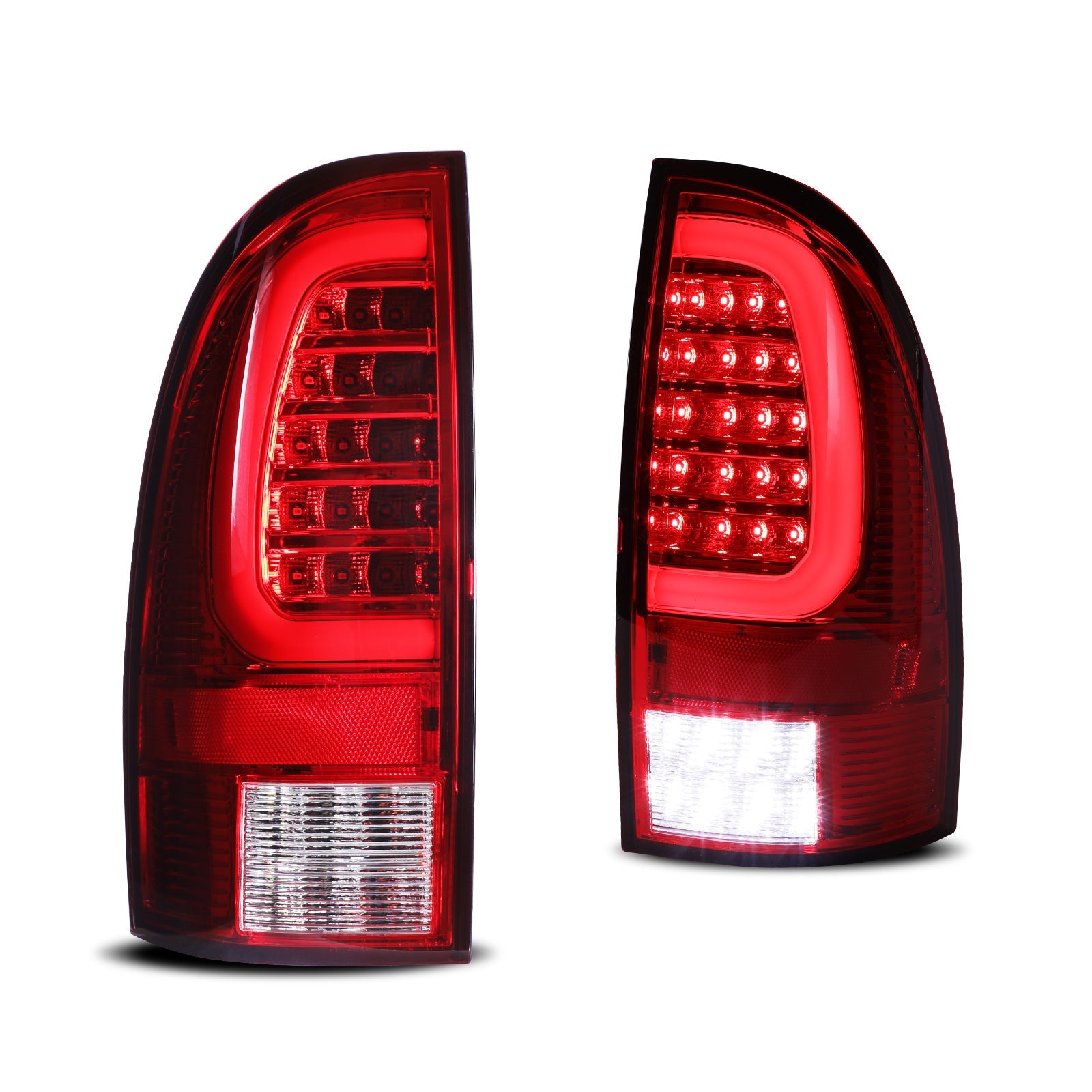 Winjet 2005-2015 Toyota Tacoma LED Tail Light With Red Turn Signal Light Chrome Red CTWJ-0737-CR