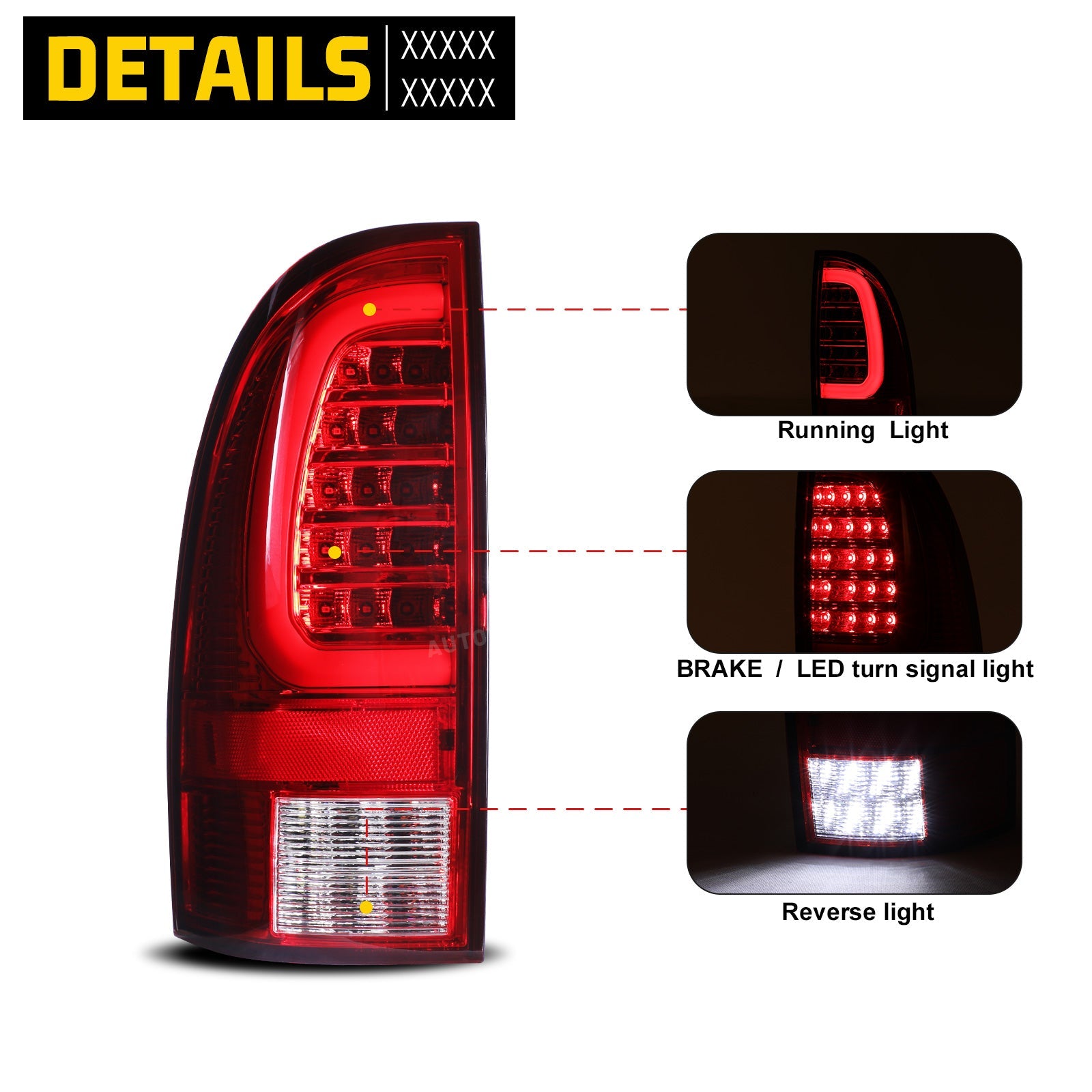 Winjet 2005-2015 Toyota Tacoma LED Tail Light With Red Turn Signal Light Chrome Red CTWJ-0737-CR