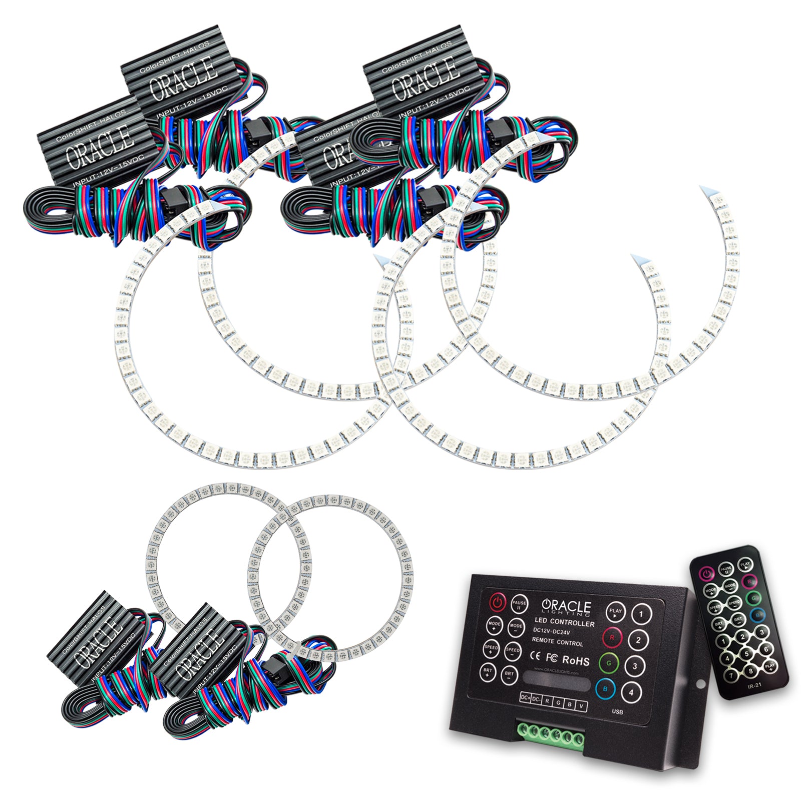 Oracle Lighting 2005-2010 Dodge Charger LED Triple Ring Headlight Halo Kit ColorSHIFT With 2.0 Controller 1118-333