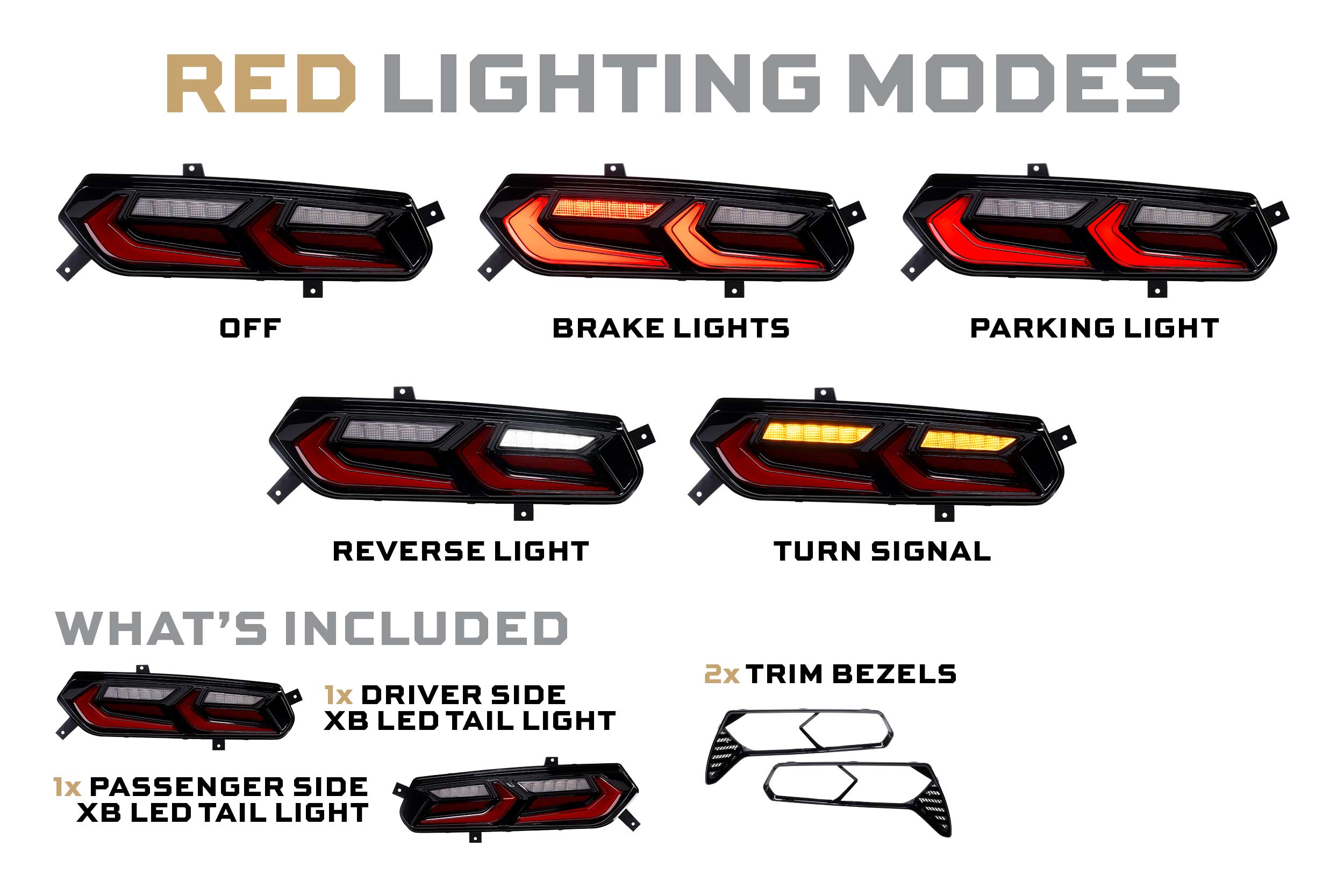 Morimoto 2014-2019 Chevrolet Corvette C7 C8 Style XB LED Tail Lights Red Lens Set LF755