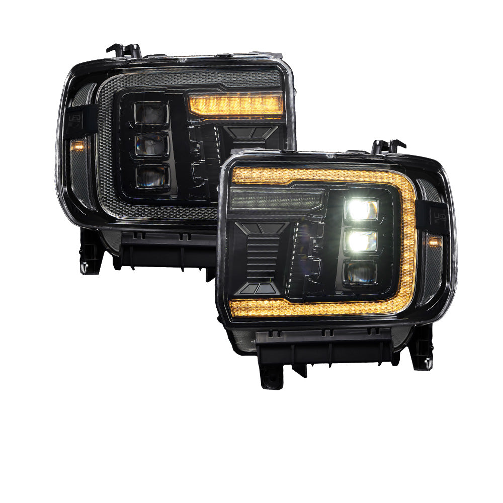 Form Lighting 2014-2018 GMC Sierra 1500 2015-2019 GMC Sierra 2500 3500 LED Projector Headlights Amber DRL Pair FL0023
