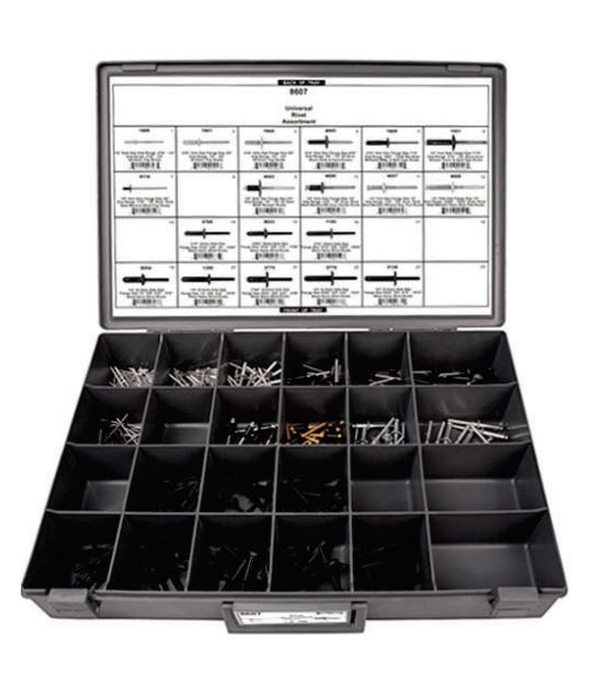 Disco 24 Hole Gray Metal Tray Nylon & Metal Rivet Assortment 8507