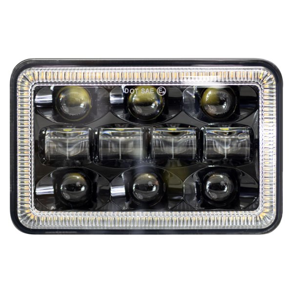 Race Sport Rectangular Black BLACKED OUT Projector LED Headlights With Switchback Halo RS46WAB