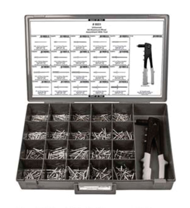 Disco 21 Gray Plastic Tray Alum Pop Rivet Assortment With Tool 8651