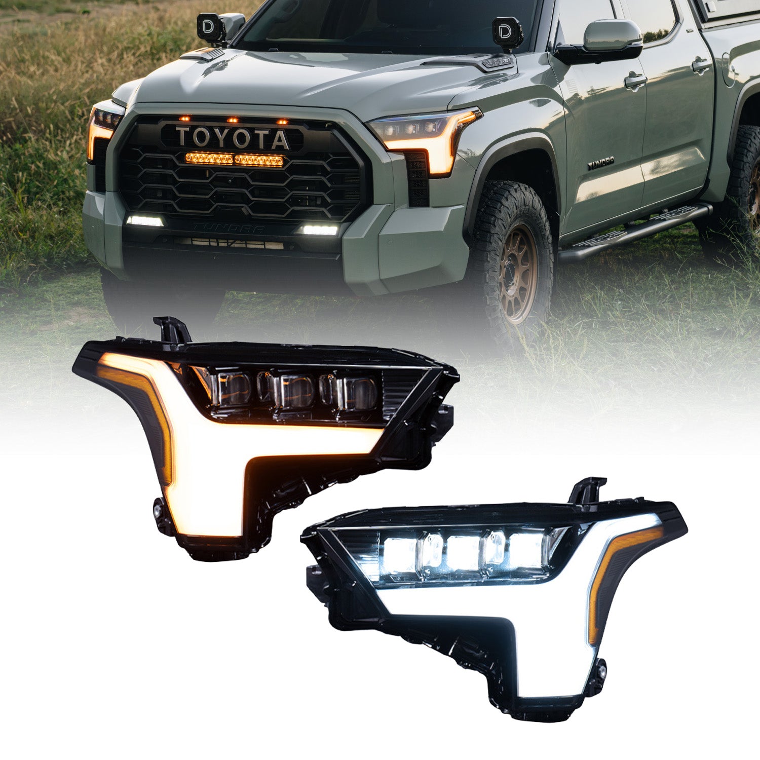 Form Lighting 2022-2026 Toyota Tundra 2023-2026 Toyota Sequoia OEM Lamp Style Projector Sequential LED Projector Headlights Pair FL0111