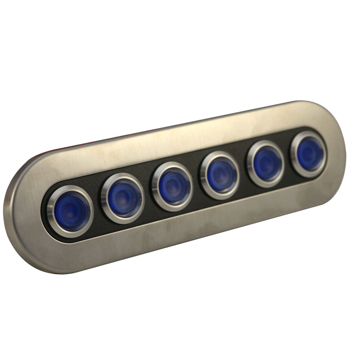 Race Sport 6-Button 60-Amp On-Off Waterproof Stainless Steel Switch Panel with Pre-Wired and Fused Blue LED On-Off Switches MS6BSS