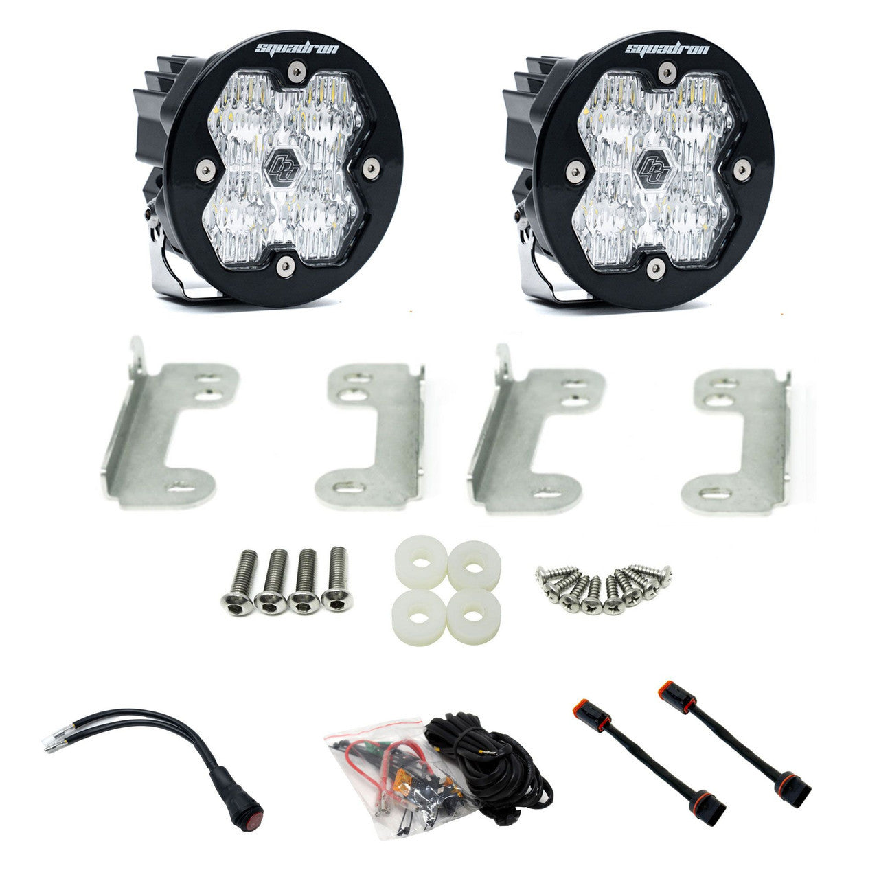 Baja Designs 2018-2026 Jeep Wrangler JL 2020-2026 Gladiator JT Squadron-R 2.0 Sport Wide Cornering Clear Fog Pocket Light Kit With OE Sahara Bumper 44-0049