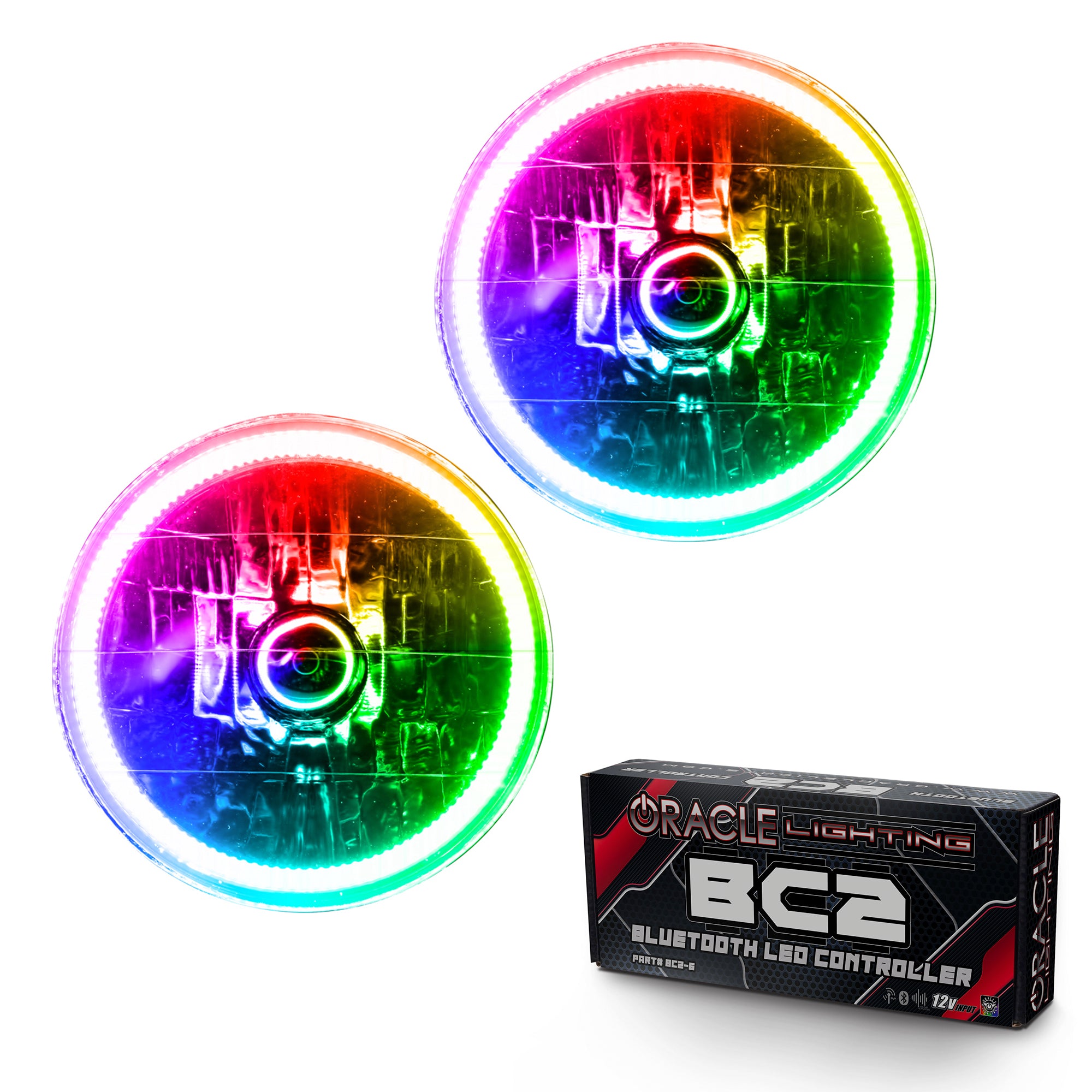 Oracle Lighting 1997-2006 Jeep Wrangler TJ Pre-Assembled LED Halo Headlights ColorSHIFT With BC2 Controller 7081-335