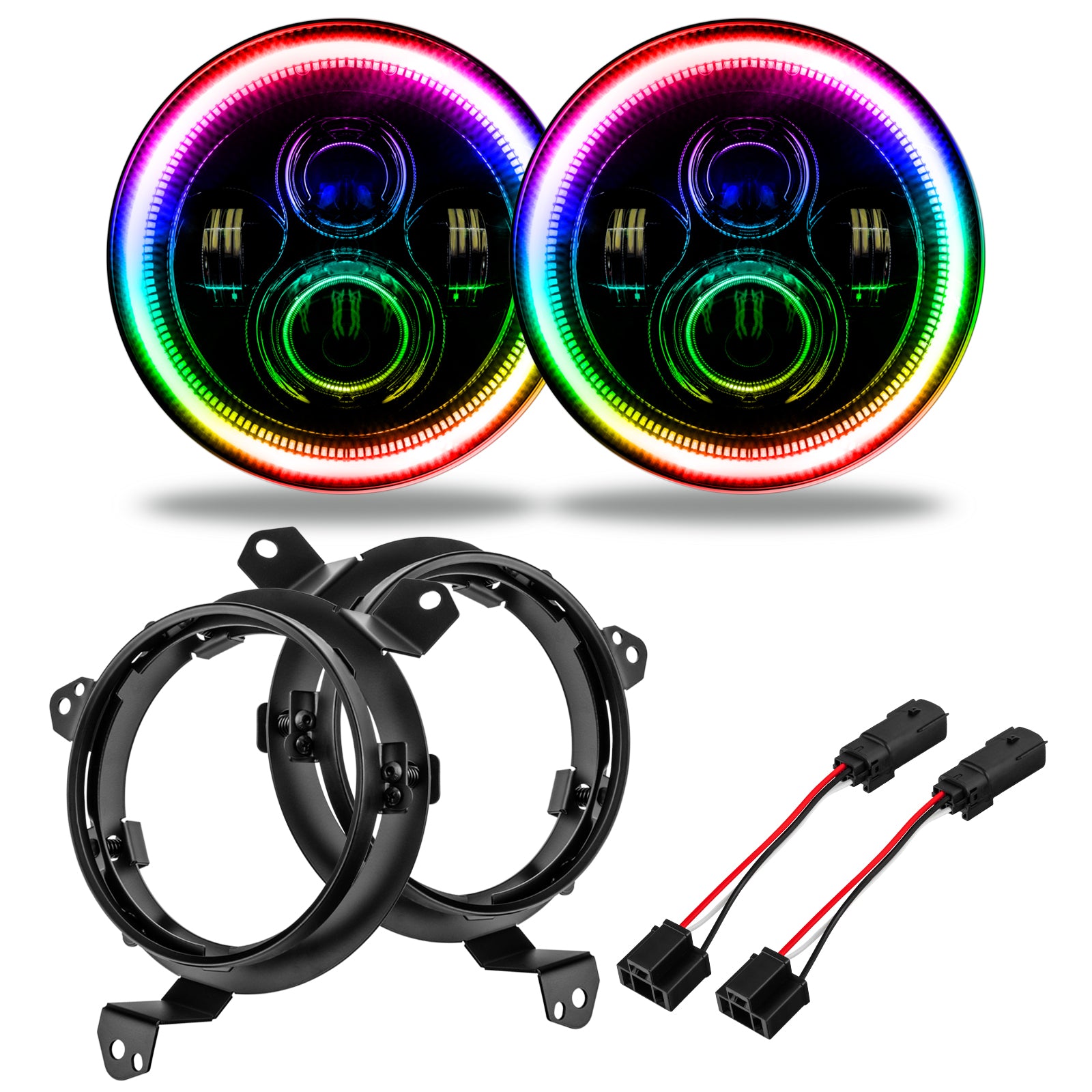 Oracle Lighting Jeep Wrangler JL Gladiator JT 7in High Powered LED Headlights Pair ColorSHIFT With No Controller 5769J-334