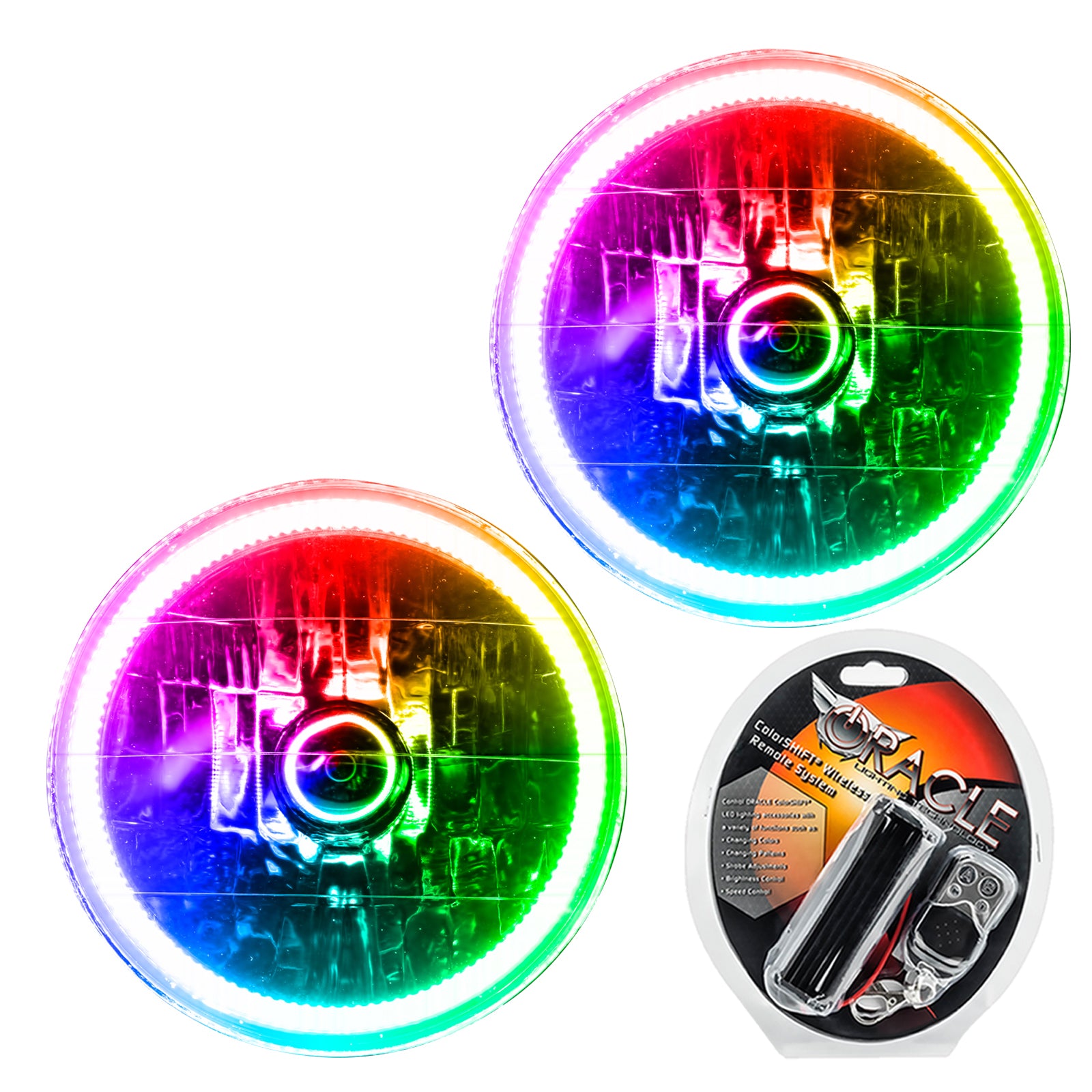 Oracle Lighting 1997-2006 Jeep Wrangler TJ Pre-Assembled LED Halo Headlights ColorSHIFT With RF Controller 7081-330