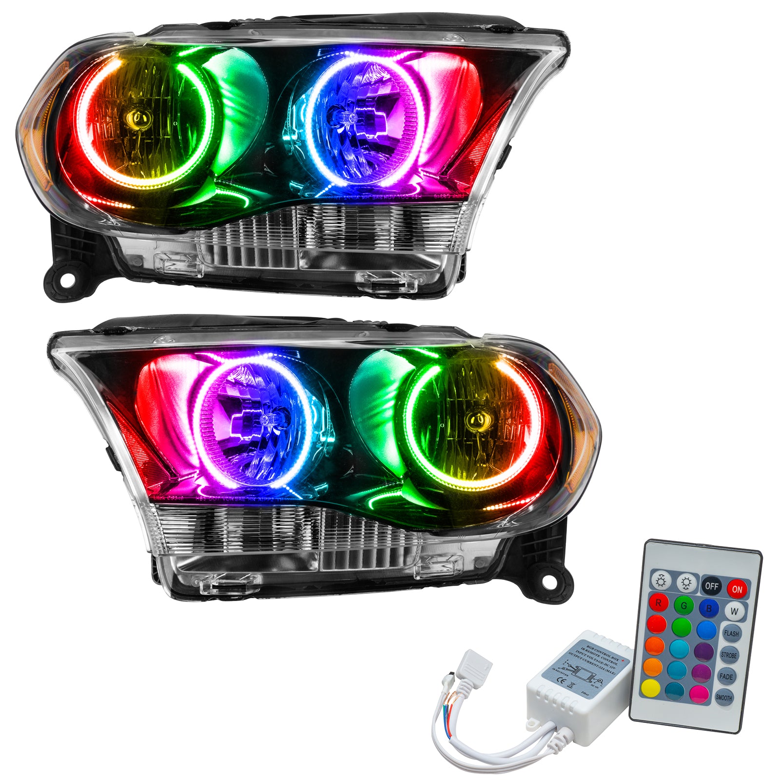 Oracle Lighting 2011-2013 Dodge Durango Non-HID Black Housing Pre-Assembled LED Halo Headlights ColorSHIFT With Simple Controller 7102-504