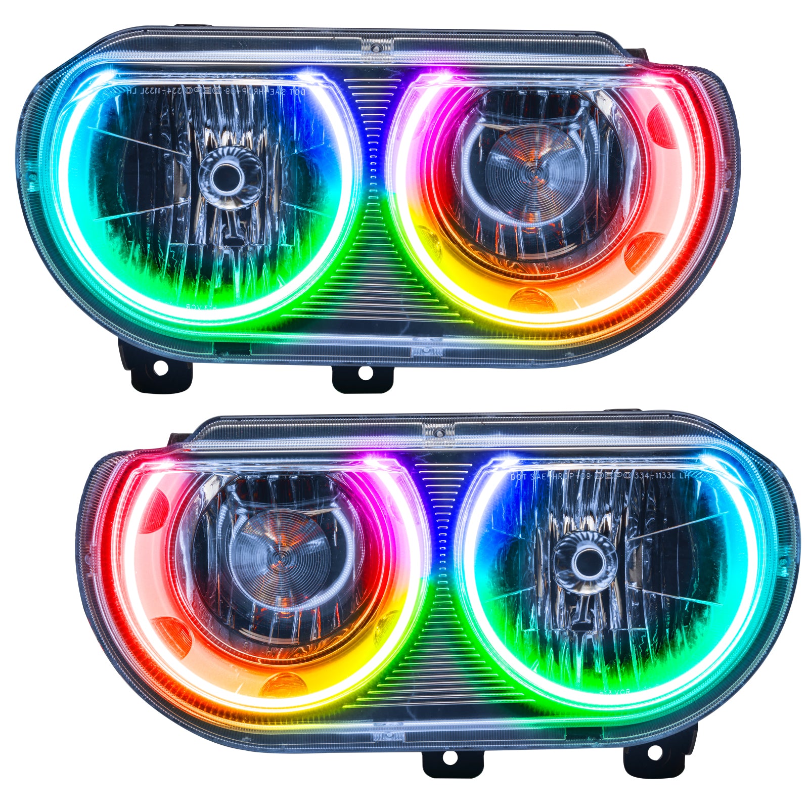 Oracle Lighting 2008-2014 Dodge Challenger Pre-Assembled Non-HID LED Halo Headlights ColorSHIFT With No Controller 7720-334