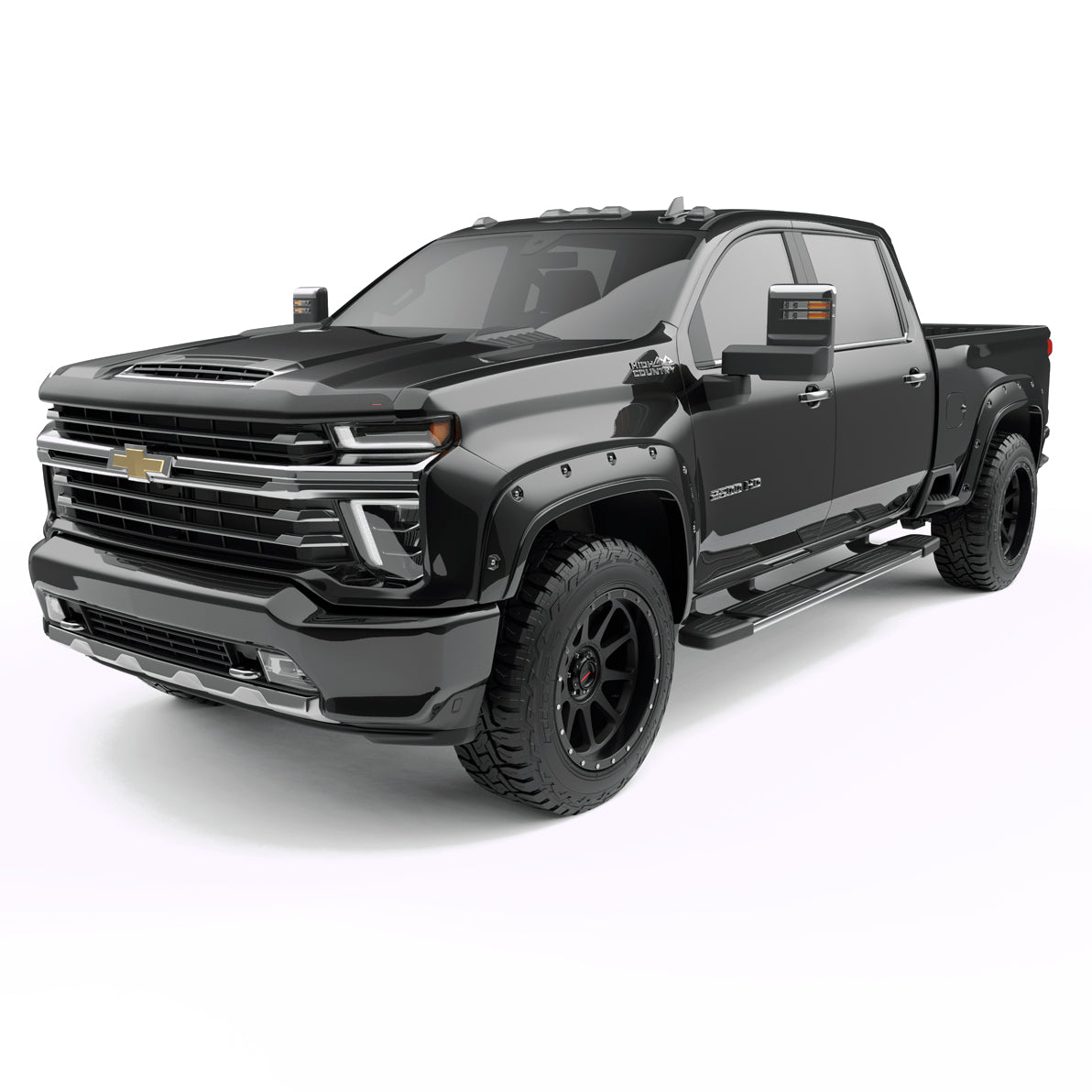 EGR 2020-2024 Chevrolet Silverado 2500 3500 HD 2 & 4 Door Extended Cab Crew Cab Standard Cab Pickup Traditional Bolt-on look Fender Flares set of 4 Painted to Code Black 791884-GBA