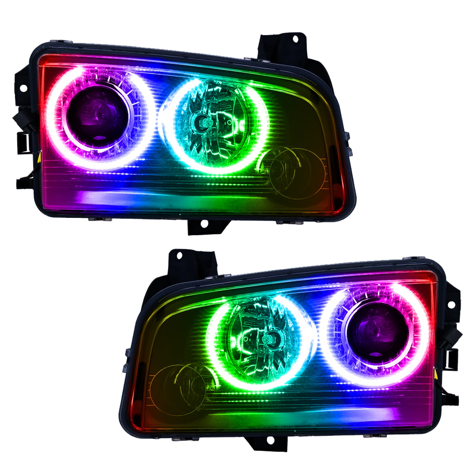 Oracle Lighting 2008-2010 Dodge Charger Pre-Assembled HID LED Halo Headlights ColorSHIFT With No Controller 8179-334