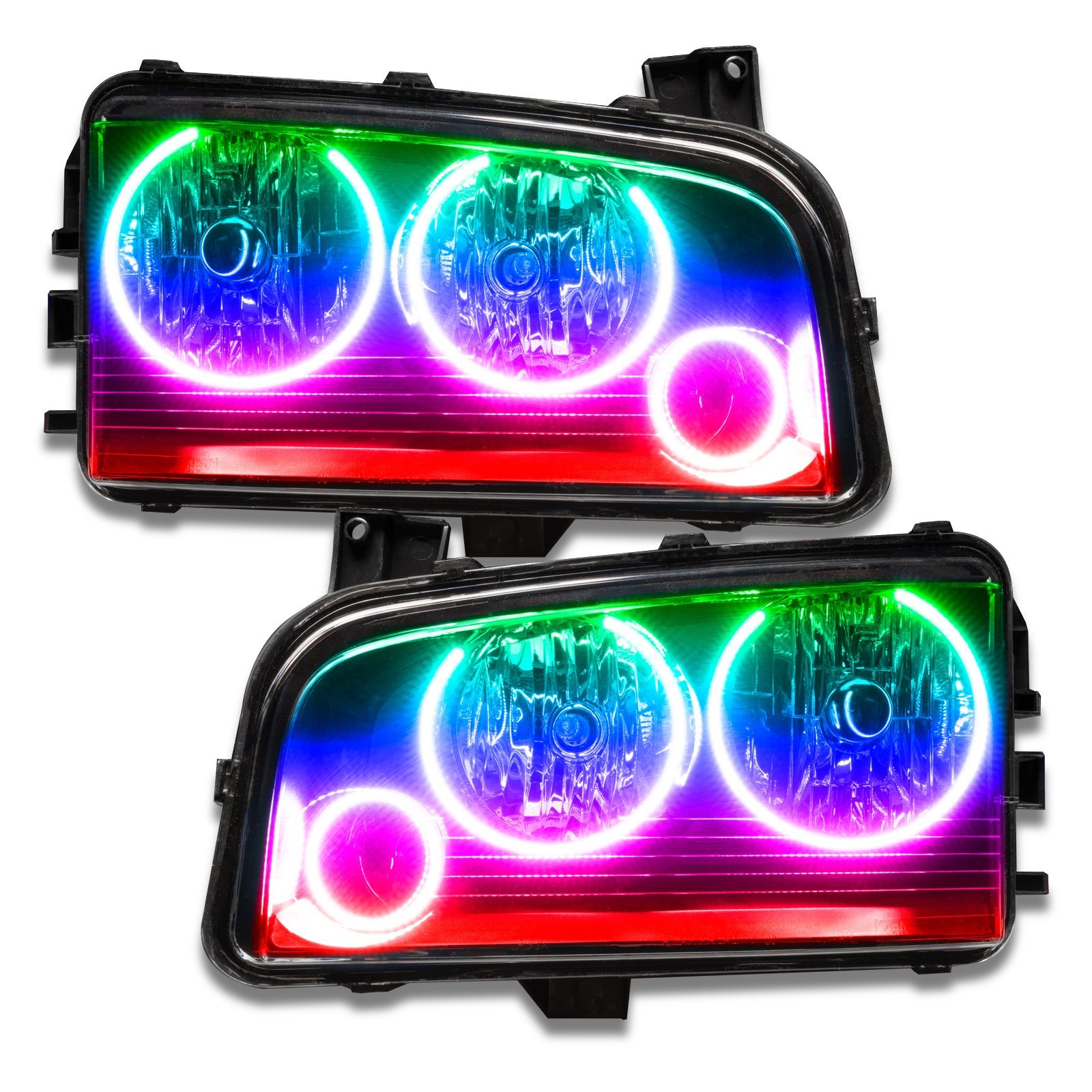 Oracle Lighting 2005-2010 Dodge Charger Non-HID Pre-Assembled LED Halo Headlights With Triple Halos ColorSHIFT With No Controller 8197-334