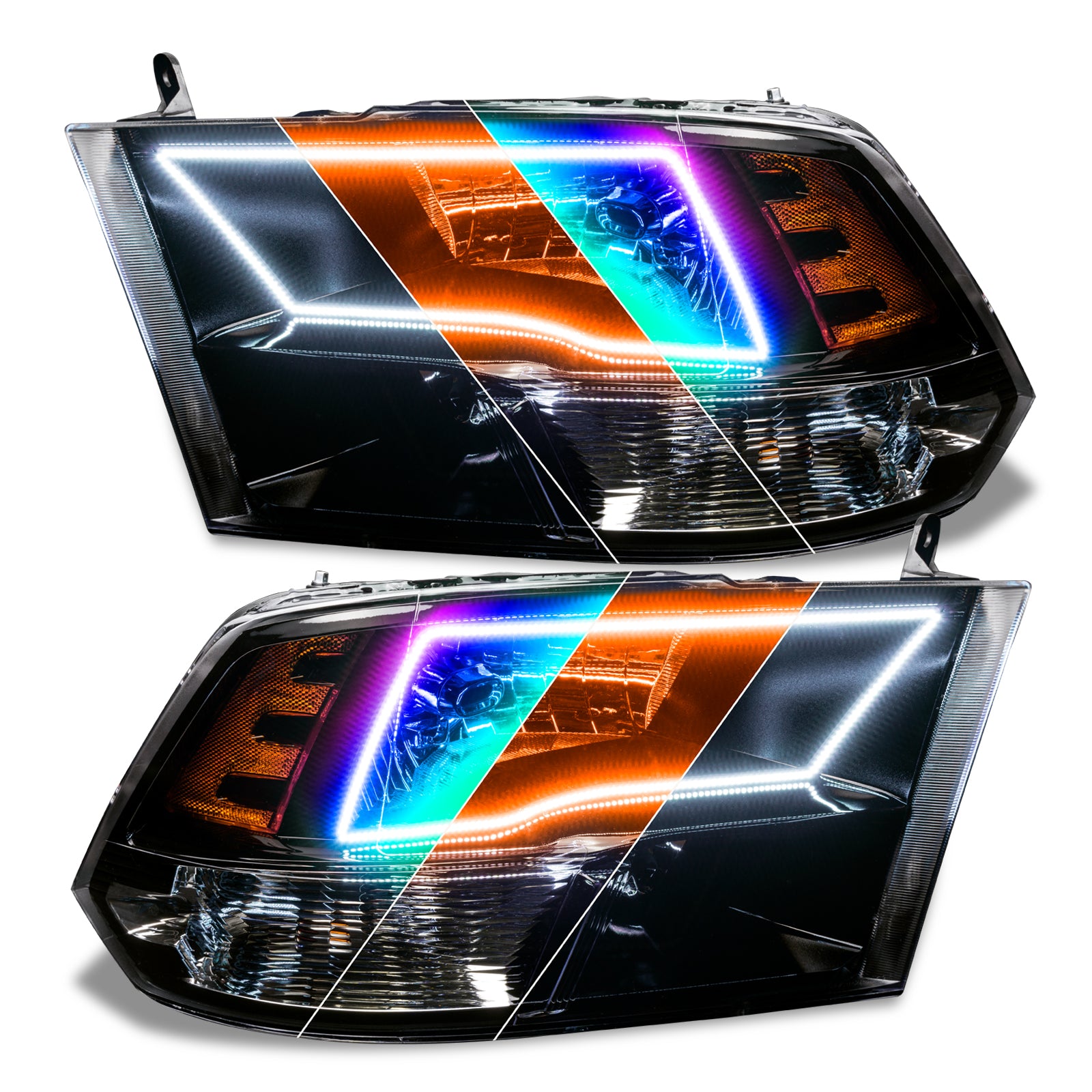 Oracle Lighting 2009-2018 Dodge Ram 1500 Sport Pre-Assembled Halo Headlights ColorSHIFT With Switchback Black Housing 8906-334