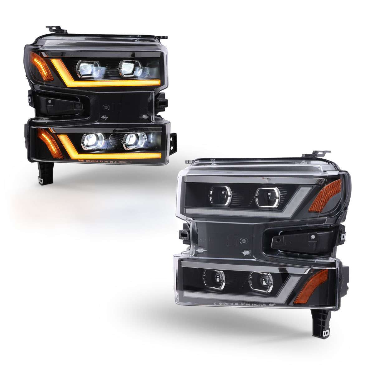 Winjet 2019-2021 Chevrolet Silverado LED Headlight with Sequential Turn Signal & Chrome Projector Lens Black Clear CHRNG0705JI-BC-D5
