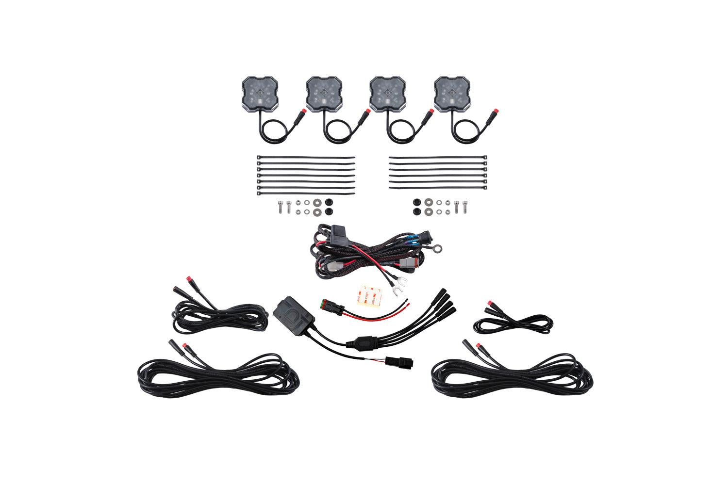 Diode Dynamics RGBW Rock Light Installer Kit With Controller 4 Pack DD7740C