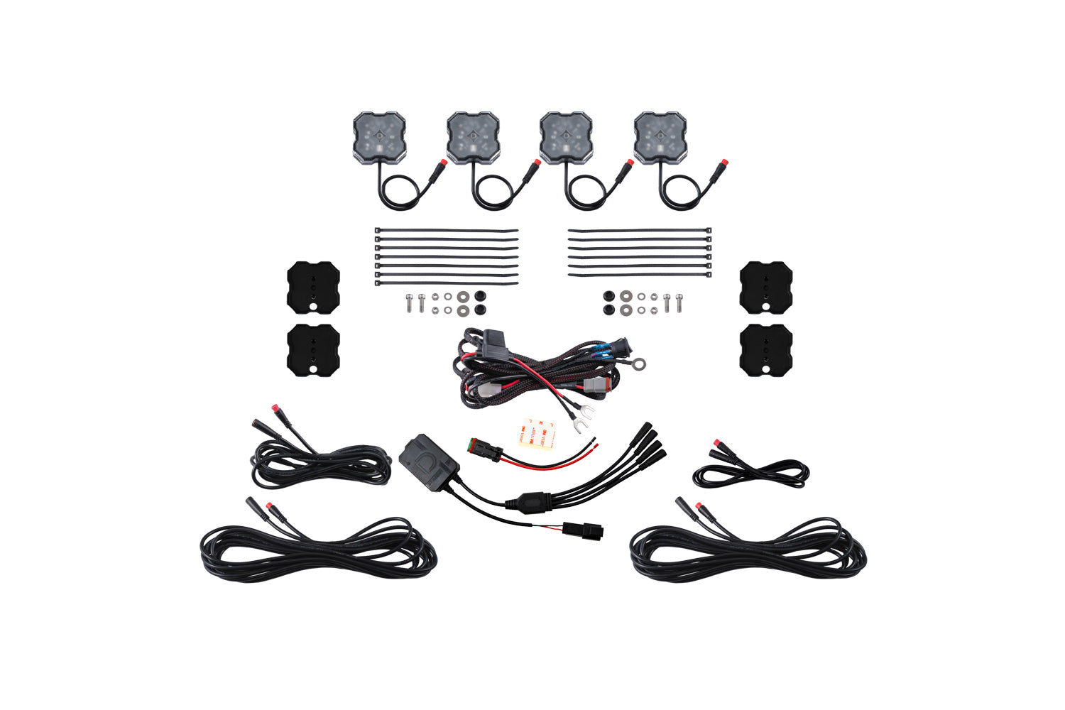 Diode Dynamics RGBW Rock Light Installer Kit Magnet Mount Kit With Controller 4 Pack DD7741C