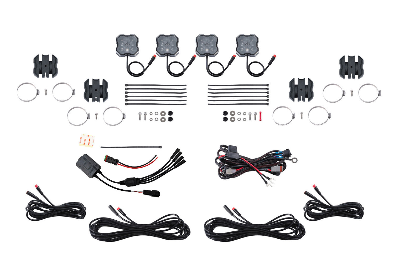 Diode Dynamics Stage Series SXS Rock Light Installer Kit RGBW M8 With Controller 4-pack DD7751C