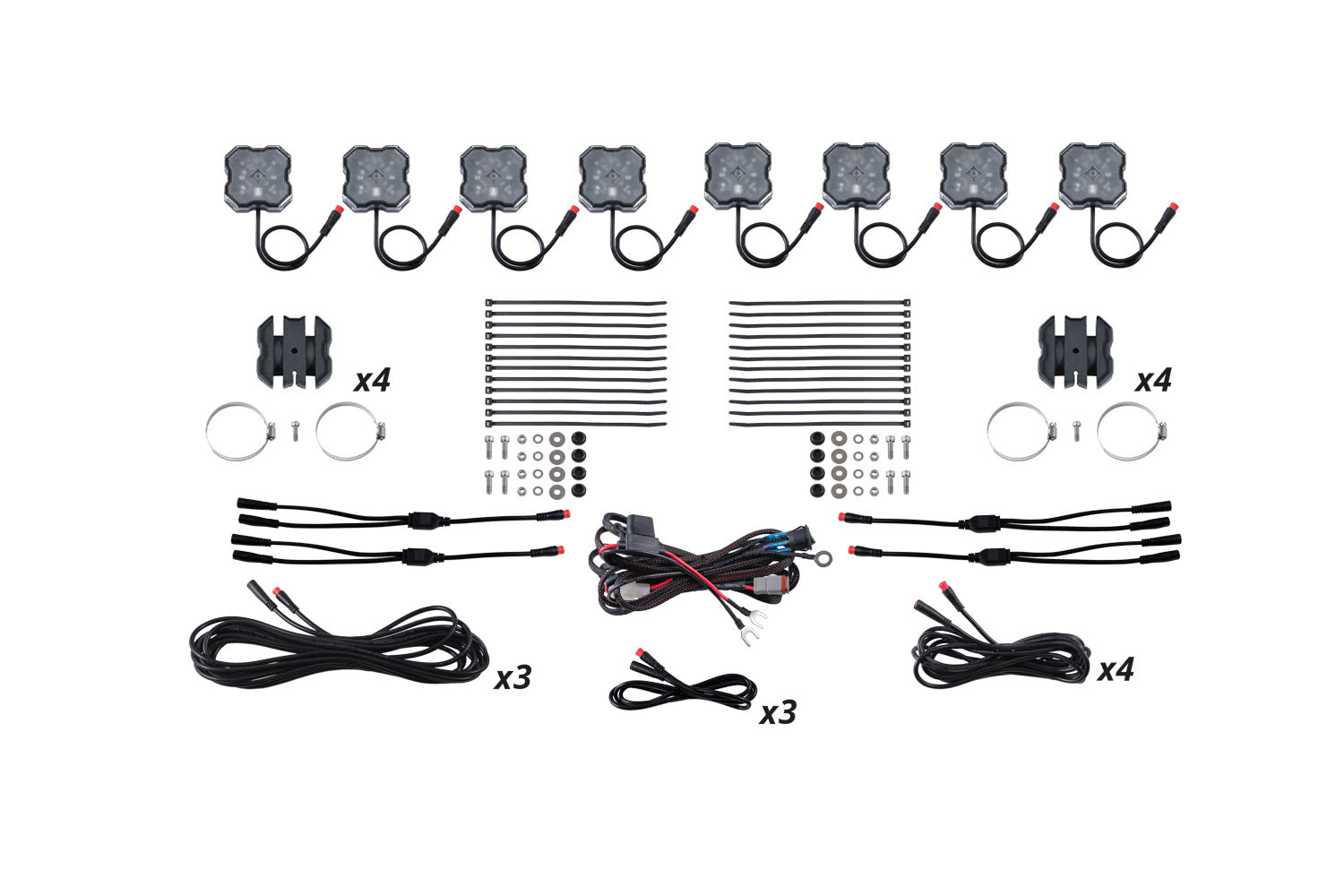 Diode Dynamics Stage Series SXS Rock Light RGBW M8 8-pack Installer Kit DD7753