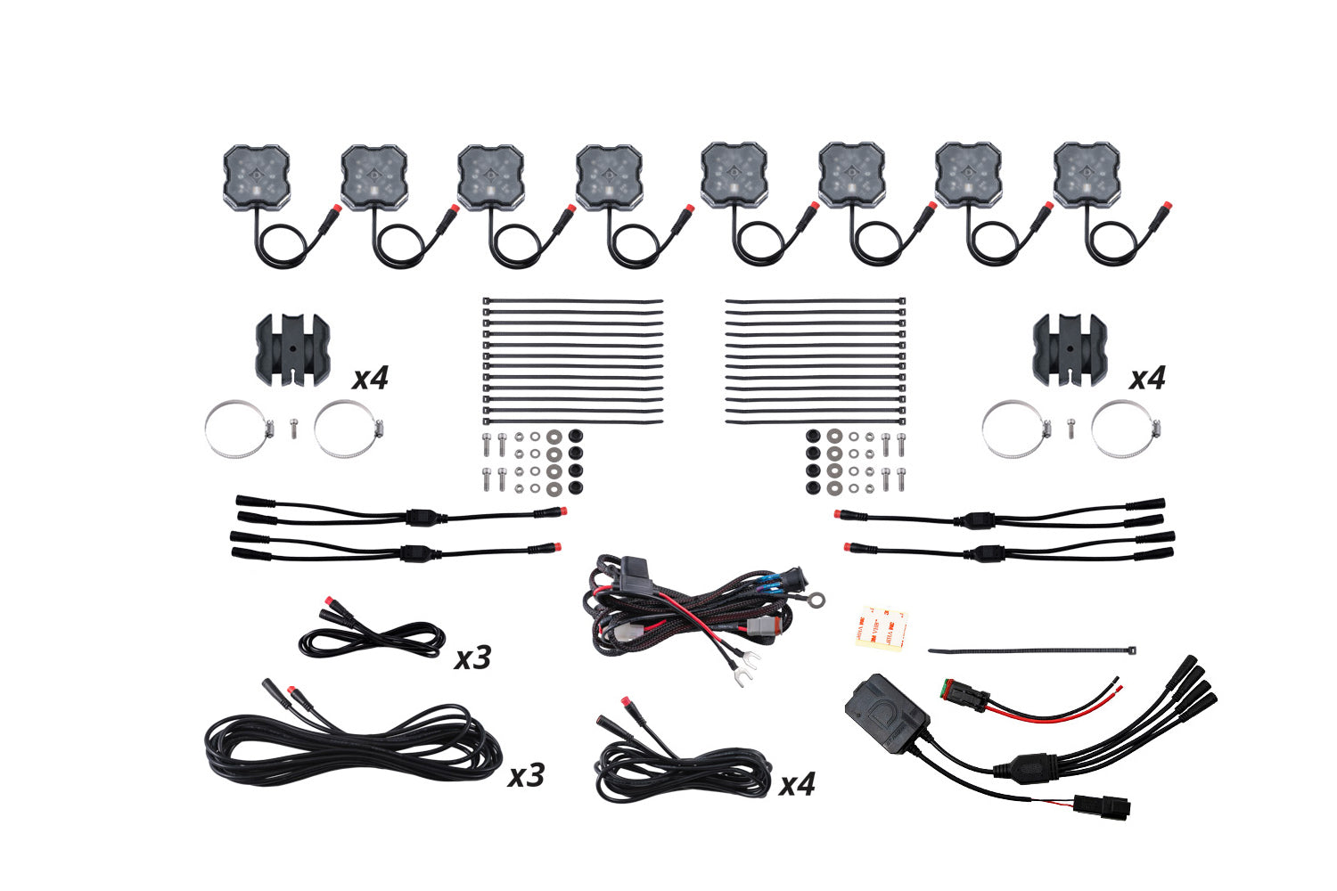 Diode Dynamics Stage Series SXS Rock Light Installer Kit RGBW M8 With Controller 8-pack DD7753C