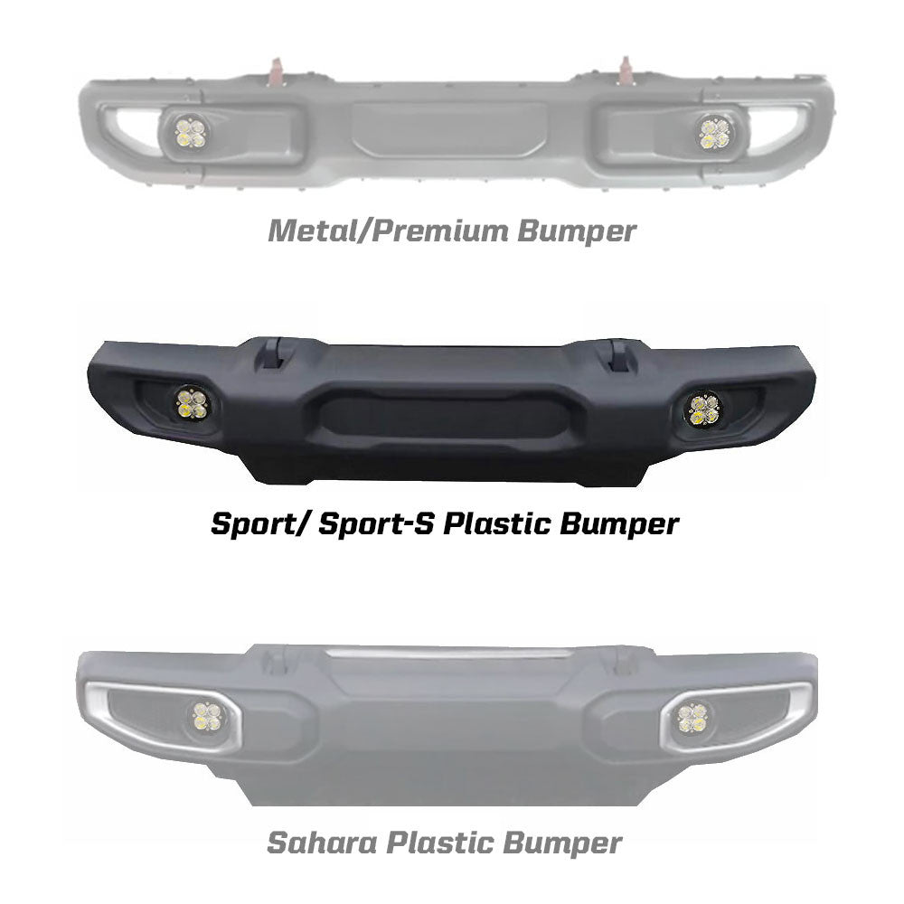Baja Designs 2020-2025 Jeep Gladiator JT 2018-2025 Wrangler JL Squadron-R SAE Fog Pocket Light Kit With OE Sport Bumper 44-7722