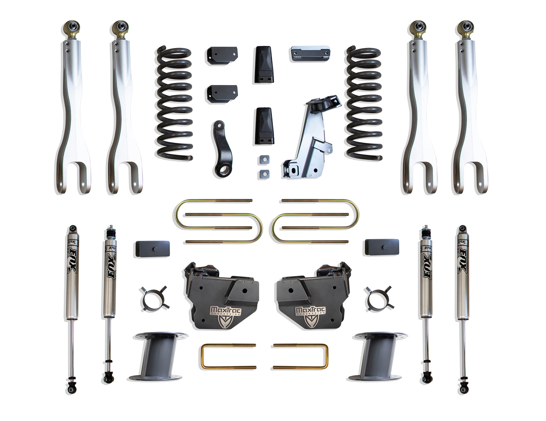 MaxTrac Suspension 2013-2018 Dodge Ram 3500 4WD Diesel 8" Lift Kit With 4-Links Fox Shocks Factory Rear Air Ride K947385FLA