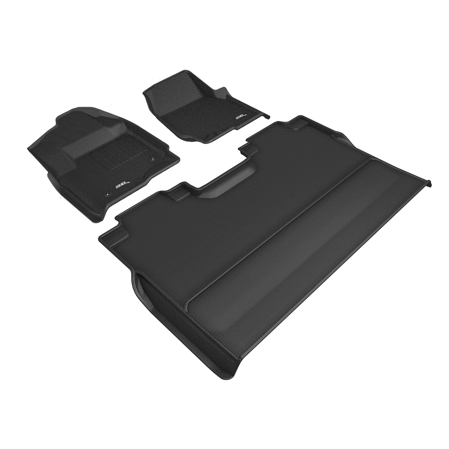 3D Maxpider 2017-2024 Ford F-250 F-350 F-450 Crew Cab Bench Seat Kagu 1st Row 2nd Row No Under Seat Storage Floor Mats Carbon Fiber Embossed Pattern Black L1FR16201509