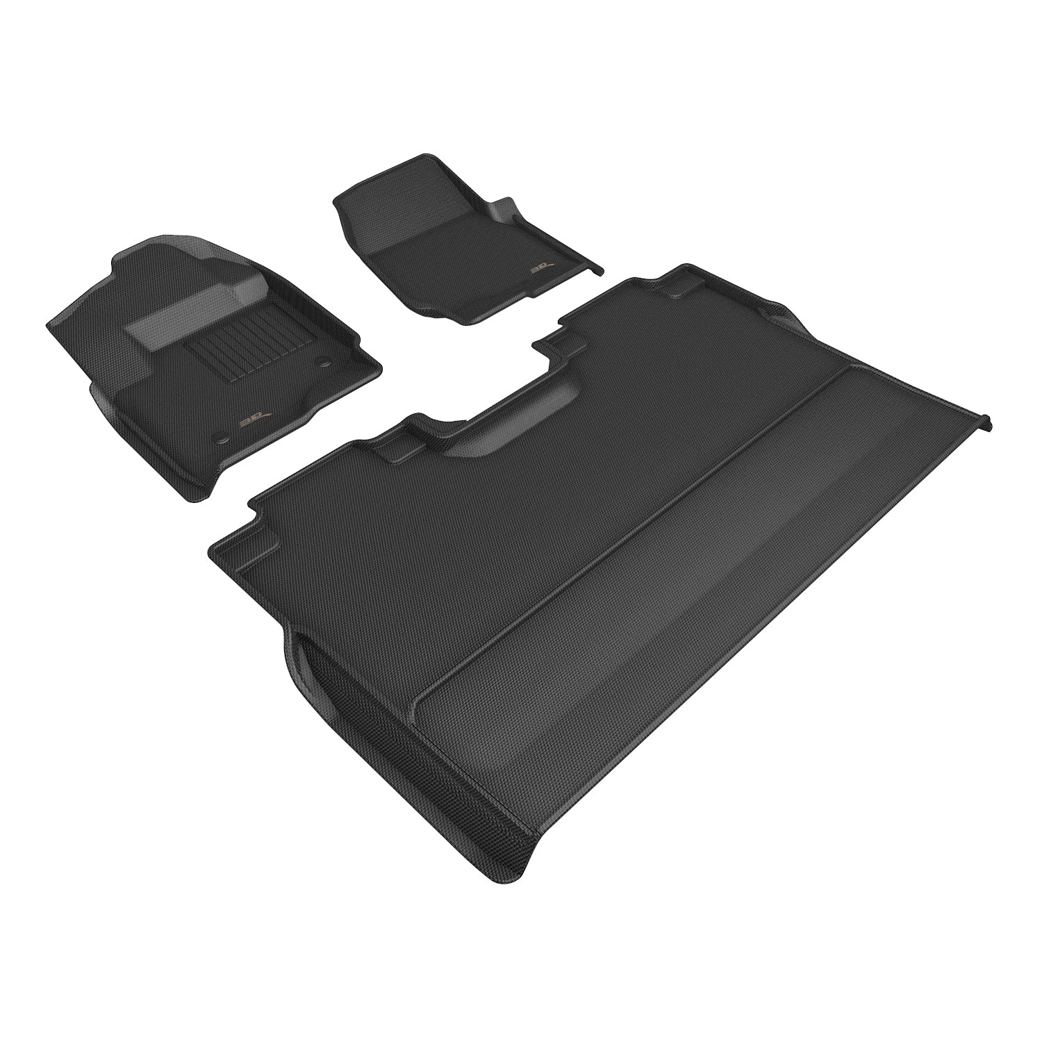3D Maxpider 2017-2024 Ford F-250 F-350 F-450 F-550 Crew Cab Bucket Seats Kagu 1st Row 2nd Row No Rear Under Seat Storage Floor Mats Carbon Fiber Embossed Pattern Black L1FR16601509