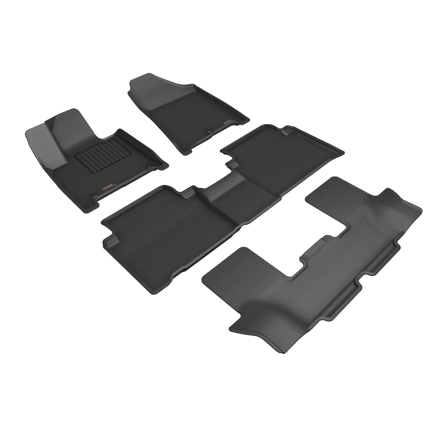 3D Maxpider 2024 Hyundai Santa Fe Hybrid 7-Seat Kagu 1st 2nd 3rd Row Floor Mat Carbon Fiber Embossed Pattern Black L1HY14601509