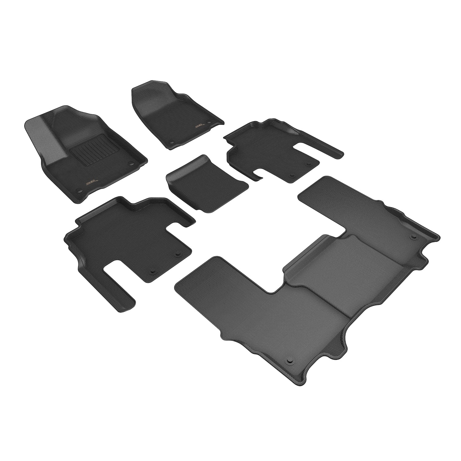 3D Maxpider 2022-2024 Jeep Grand Wagoneer Bucket Seats Kagu 1st Row 2nd Row 3rd Row Floor Mats Carbon Fiber Embossed Pattern Black L1JP03401509