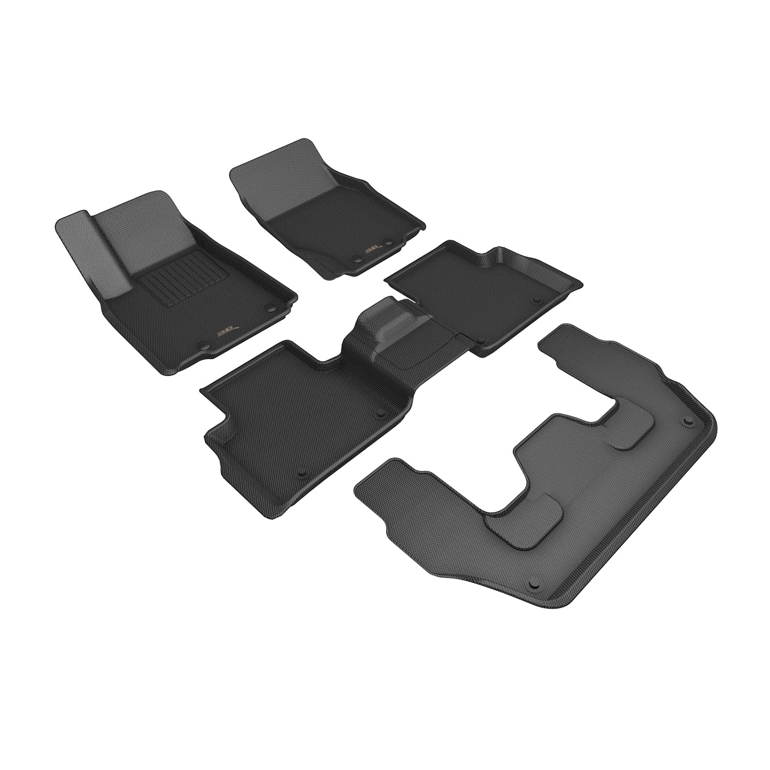 3D Maxpider 2022-2024 Jeep Grand Cherokee L Wl 6-Seat With Rear Center Console Kagu 1st Row 2nd Row 3rd Row Floor Mats Carbon Fiber Embossed Pattern Black L1JP03501509