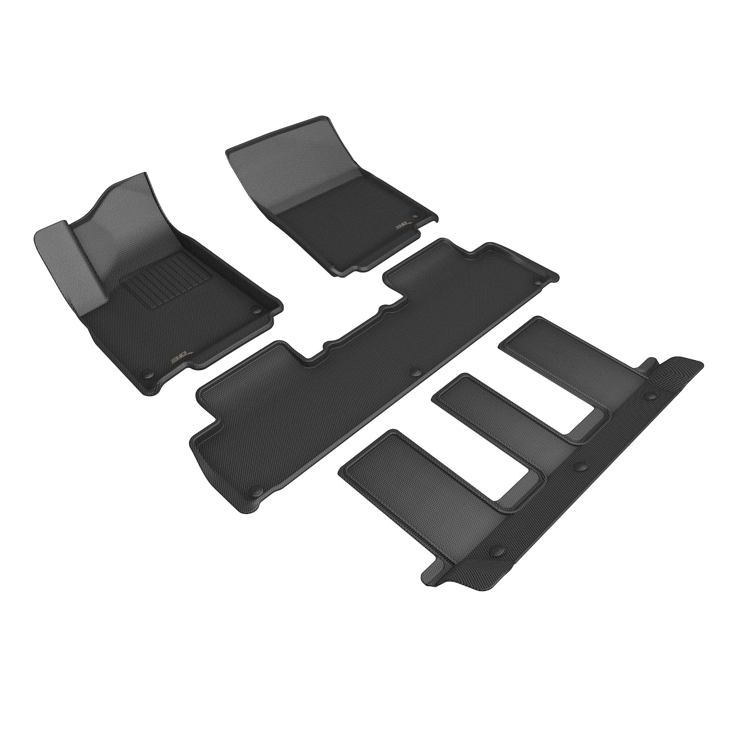 3D Maxpider 2022-2024 Rivian R1S Kagu 1st Row 2nd Row 3rd Row Floor Mats Carbon Fiber Embossed Pattern Black L1RI00501509