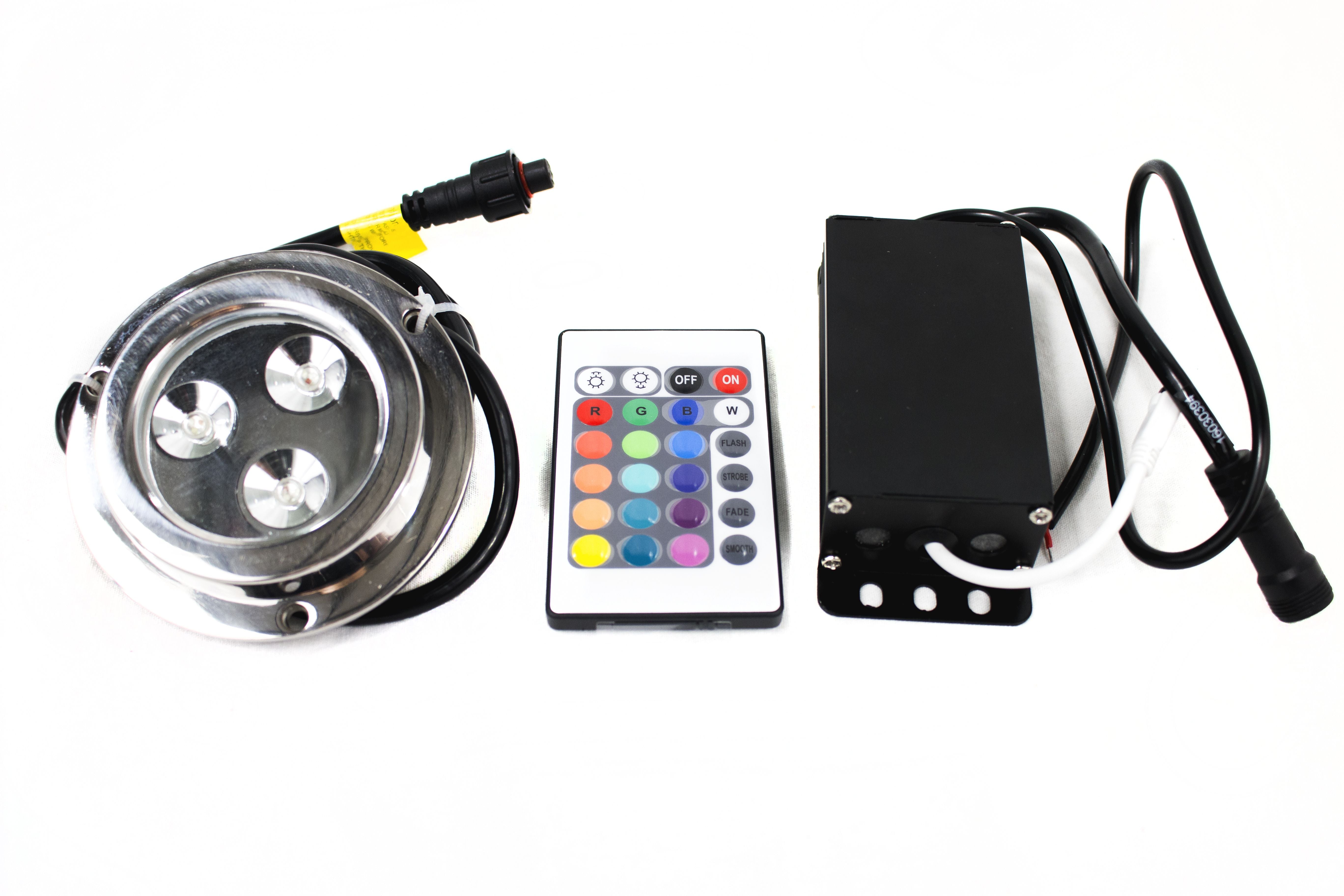 Race Sport 3 LED RGB Multi Color Underwater Light with Remote 316 Marine Grade Stainless Steel MS3LEDRGB