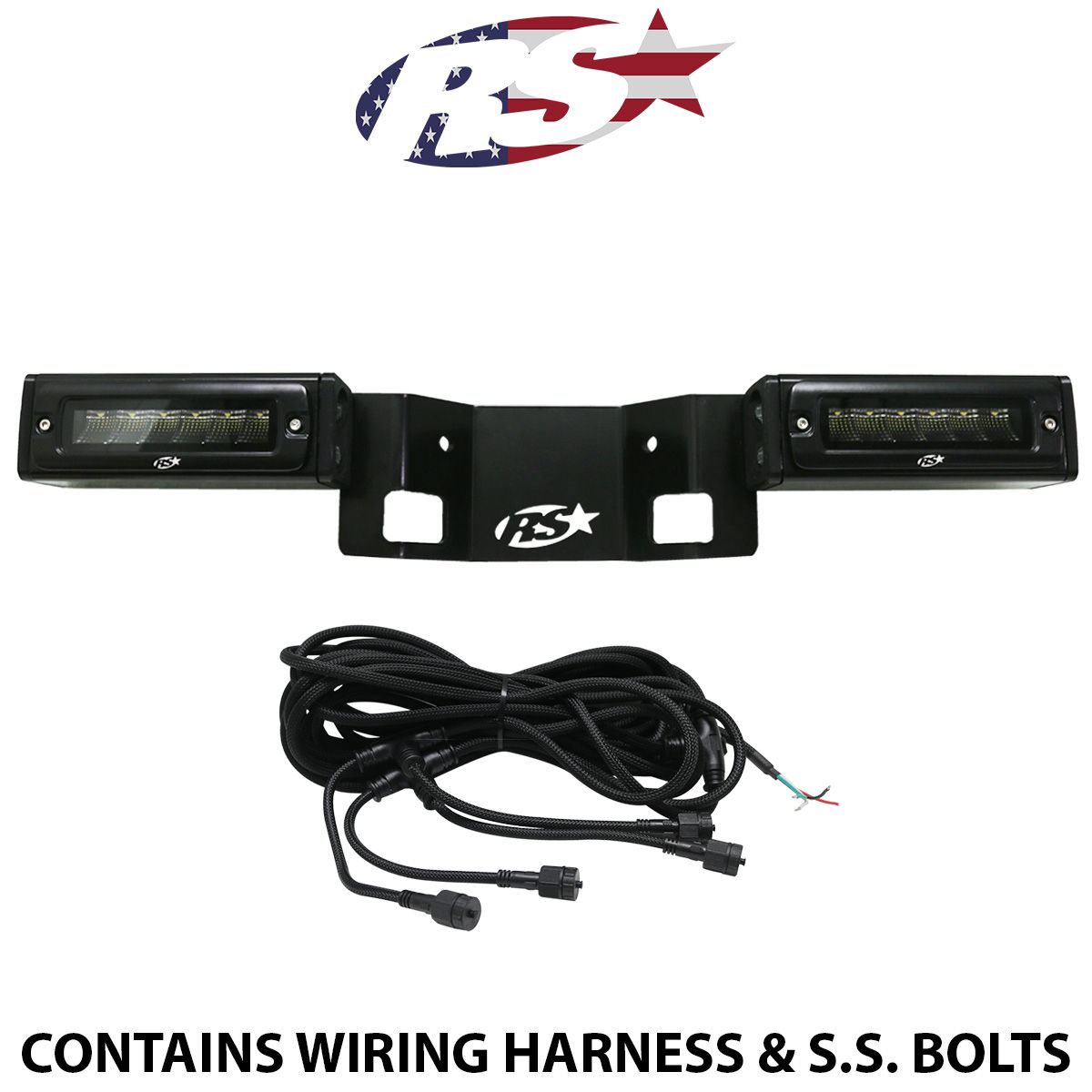 Race Sport 2019-2024 Dodge Ram 1500 Hitch Bar Reverse 7in LED Flood Lighting Heavy Duty Bolt On Blacked Out Kit with Heated Lens and Dual End Light Cap RAM1500HB19UP