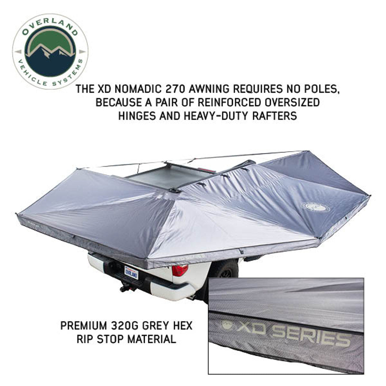 OVS Nomadic XD 270 Awning Driver Side Black Out Grey Hex Black Trim With Lights & Travel Cover 19690021