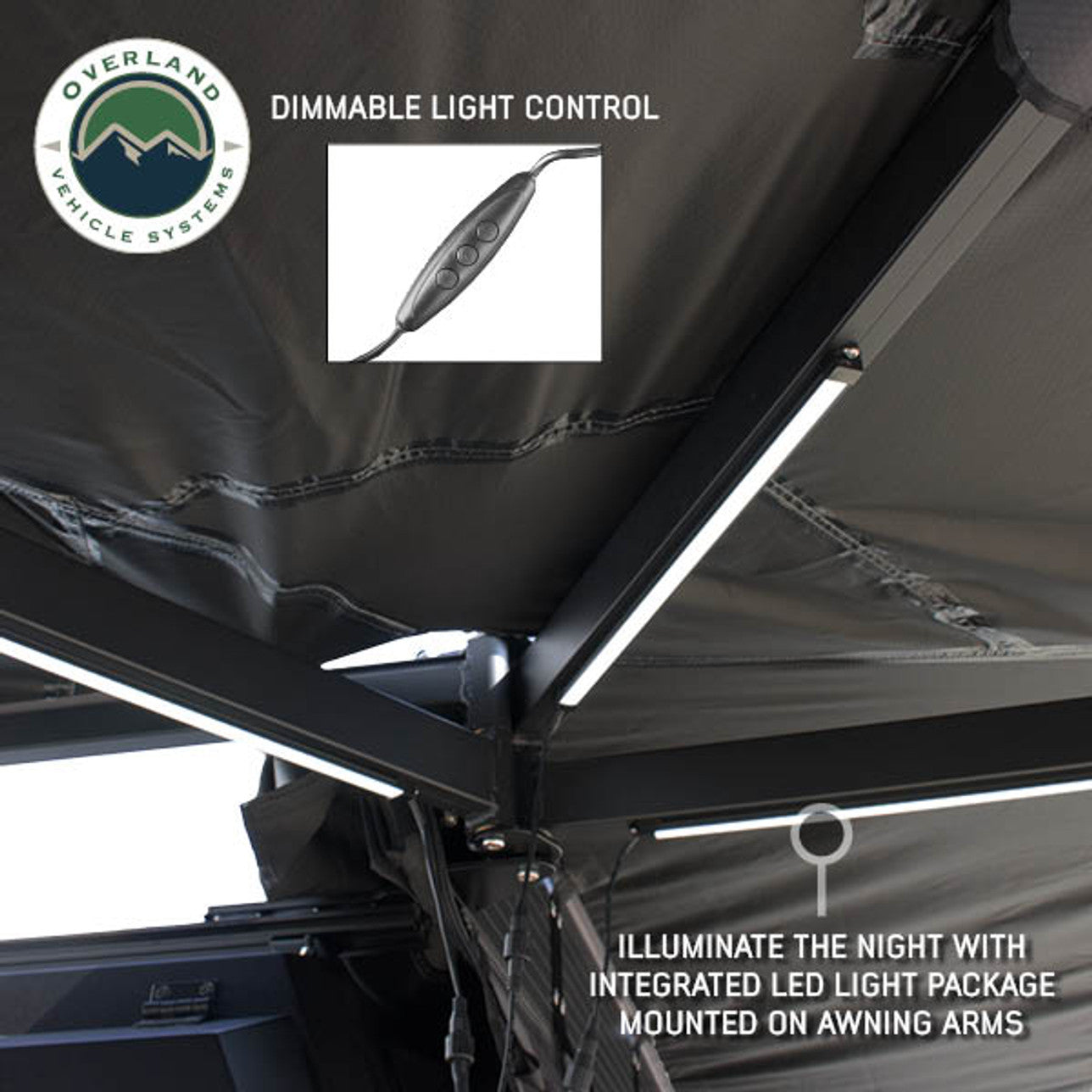 OVS Nomadic XD 270 Awning Driver Side Black Out Grey Hex Black Trim With Lights & Travel Cover 19690021