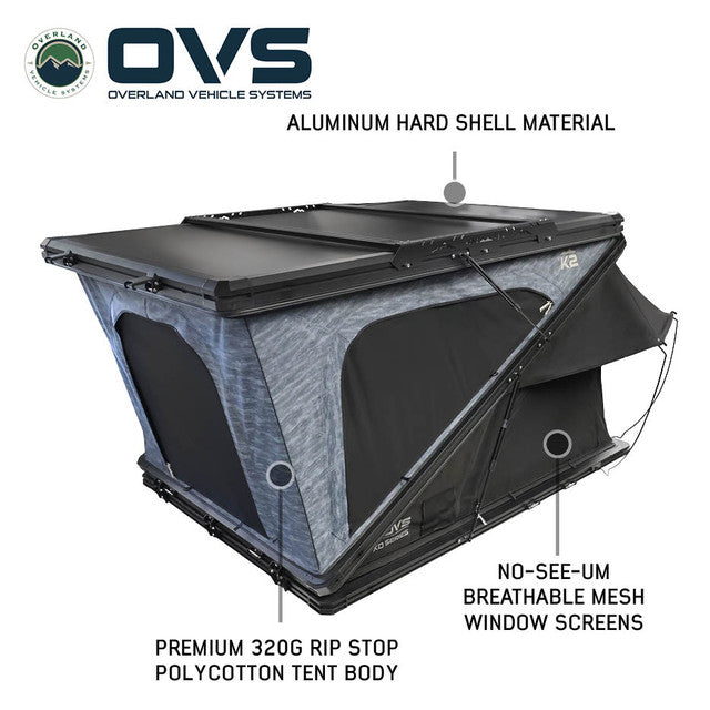 OVS XD K2 Dual Action Clam Shell 2 Person Aluminum Hard Shell Roof Top Tent Blue Body & Black Rainfly 18689902