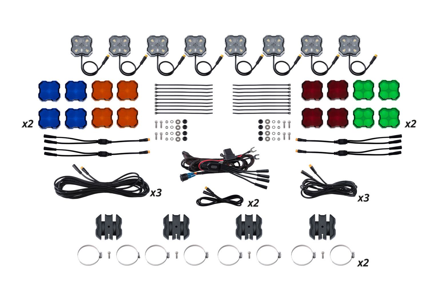Diode Dynamics Stage Series SXS Rock Light Installer Kit White Diffused M8 8-Pack DD7752