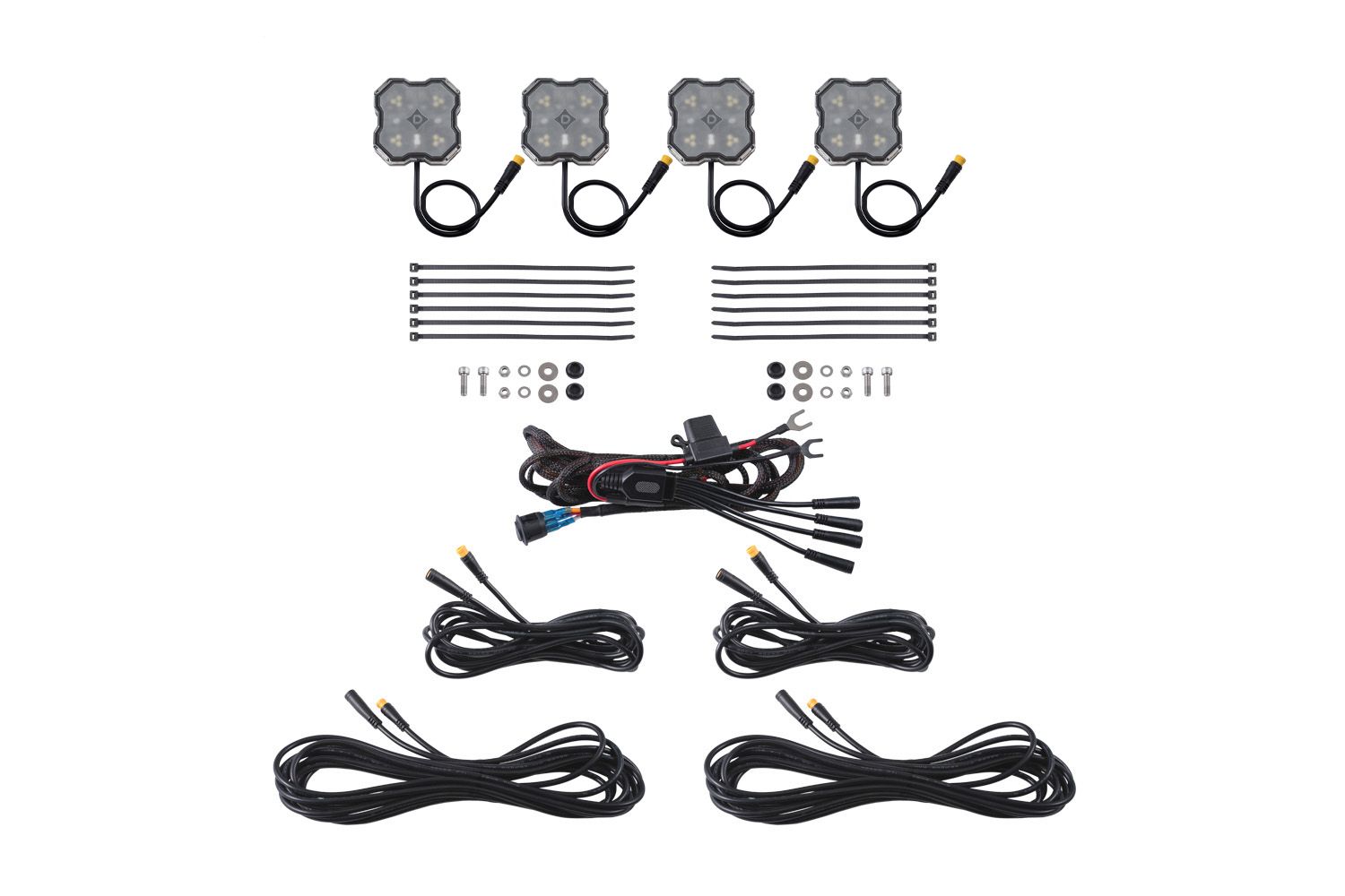 Diode Dynamics Stage Series Dual-Color White/Red M8 LED Rock Light Kit 4-Pack DD8744