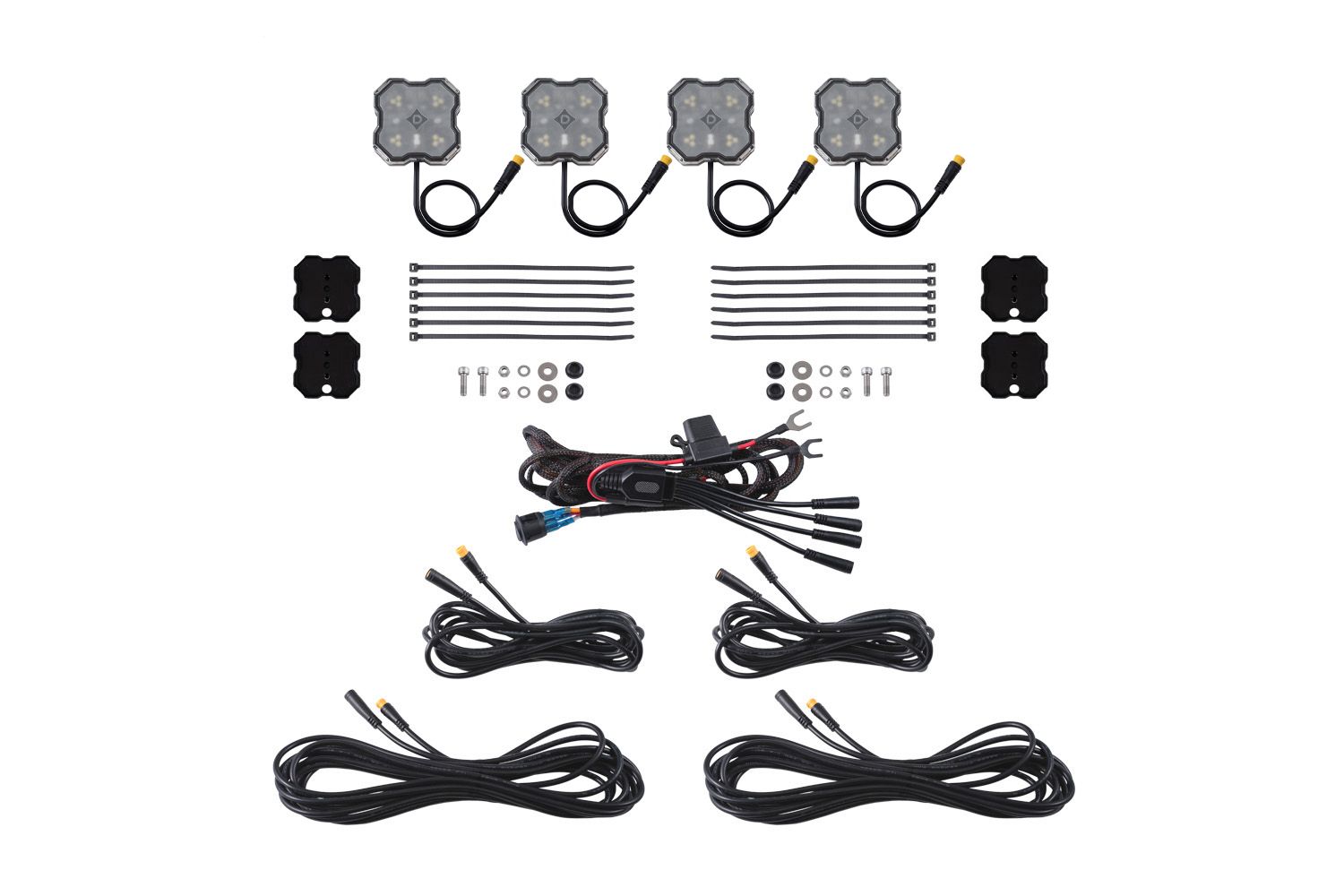 Diode Dynamics Stage Series Dual-Color White/Red M8 Magnet LED Rock Light Kit 4-Pack DD8745