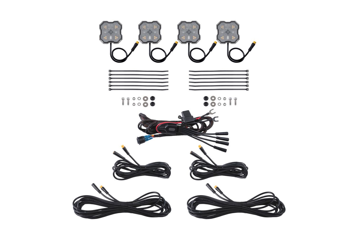 Diode Dynamics Stage Series Dual-Color White/Amber M8 LED Rock Light Kit 4-Pack DD8754