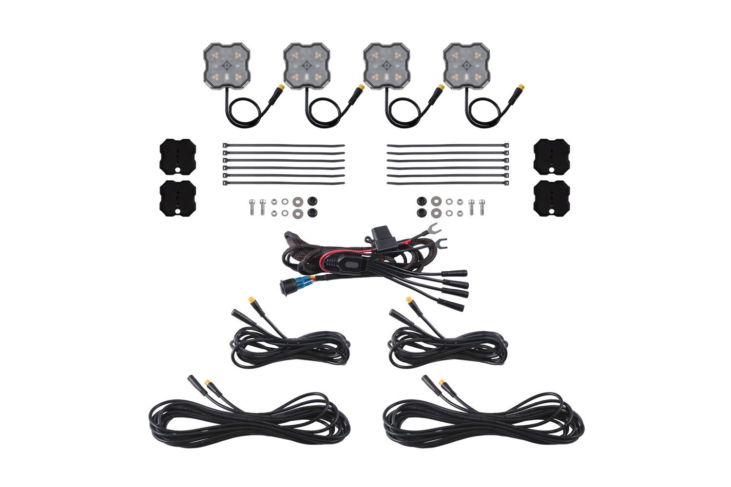 Diode Dynamics Stage Series Dual-Color White/Amber M8 Magnet LED Rock Light Kit 4-Pack DD8755