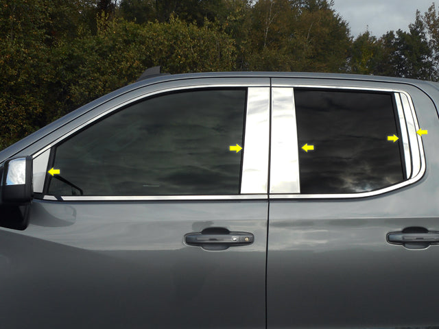 QAA 2019-2026 Chevrolet Silverado Pickup Truck 4 Door Double Cab 10 piece Stainless Steel Pillar Post Trim Includes Front Triangle piece PP59177