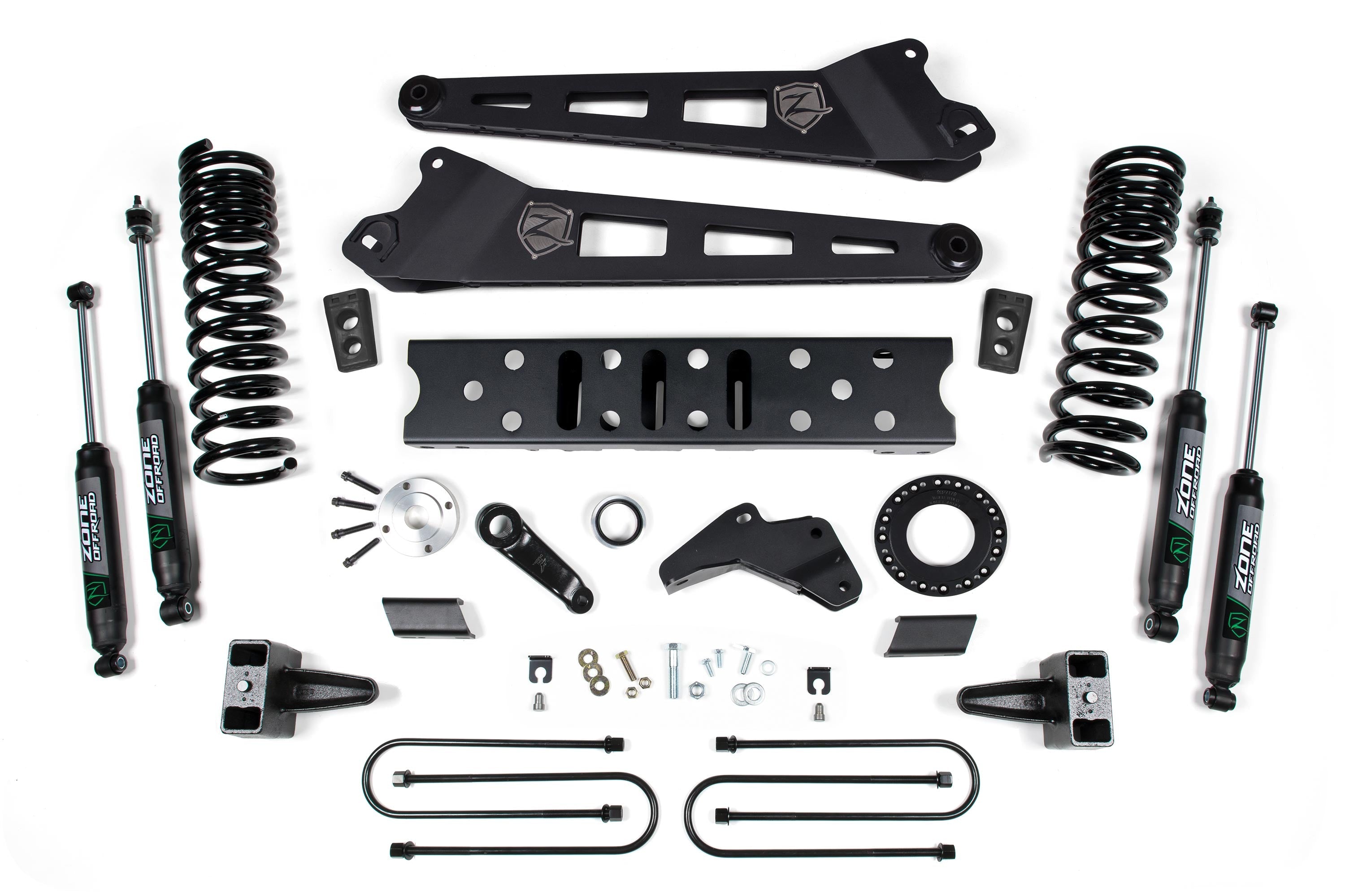Zoneoffroad 2019-2024 Dodge Ram 3500 4WD Gas Nitro Shocks Series 5In Block Kit Without Overload 5.5 Inch Lift Kit With Radius Arm ZOND121N