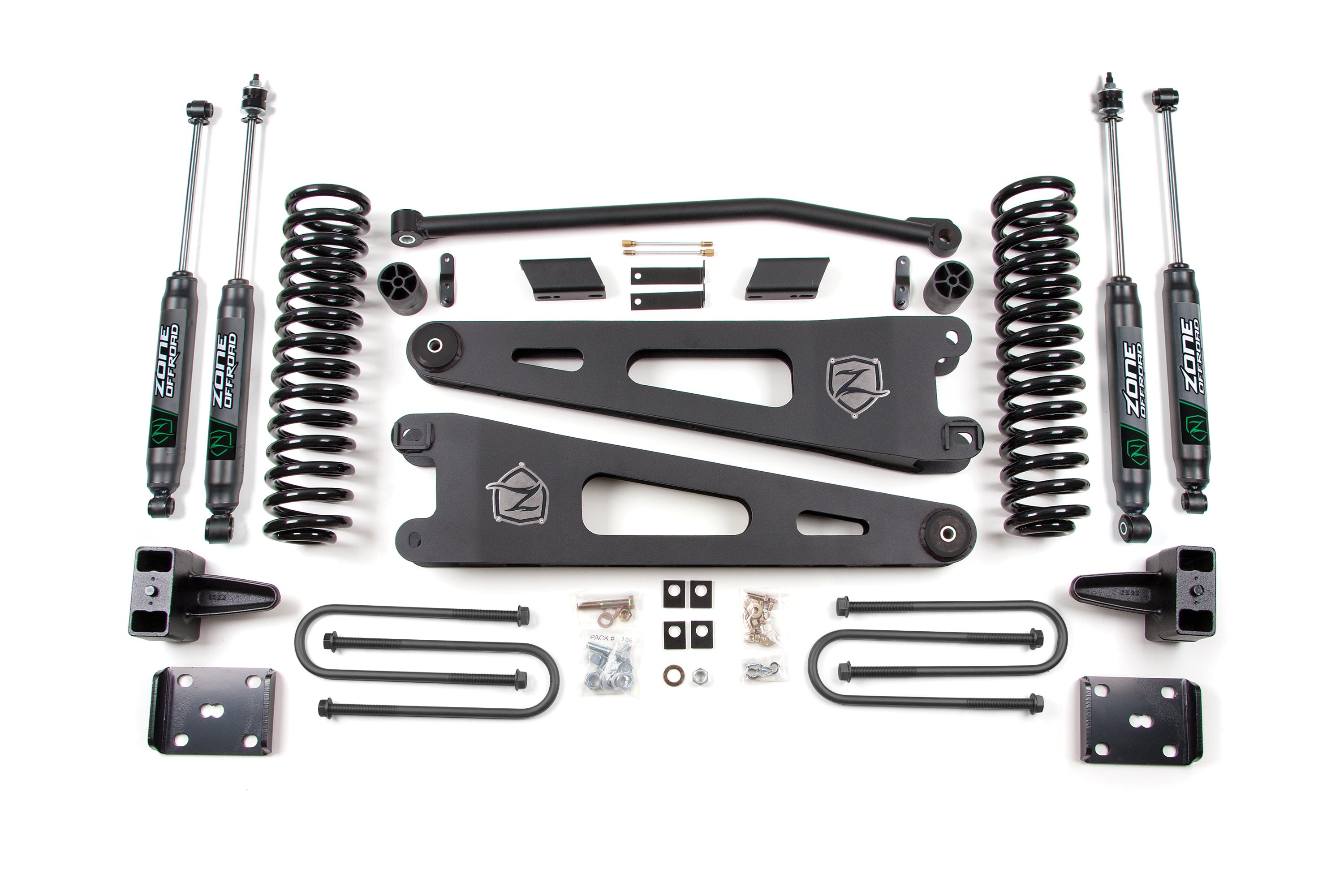 Zoneoffroad 2011-2016 Ford F250 F350 Super Duty 4WD Gas 4 Inch Lift Kit With Radius Arm Block Kit With Factory Overload Nitro Shocks ZONF28N