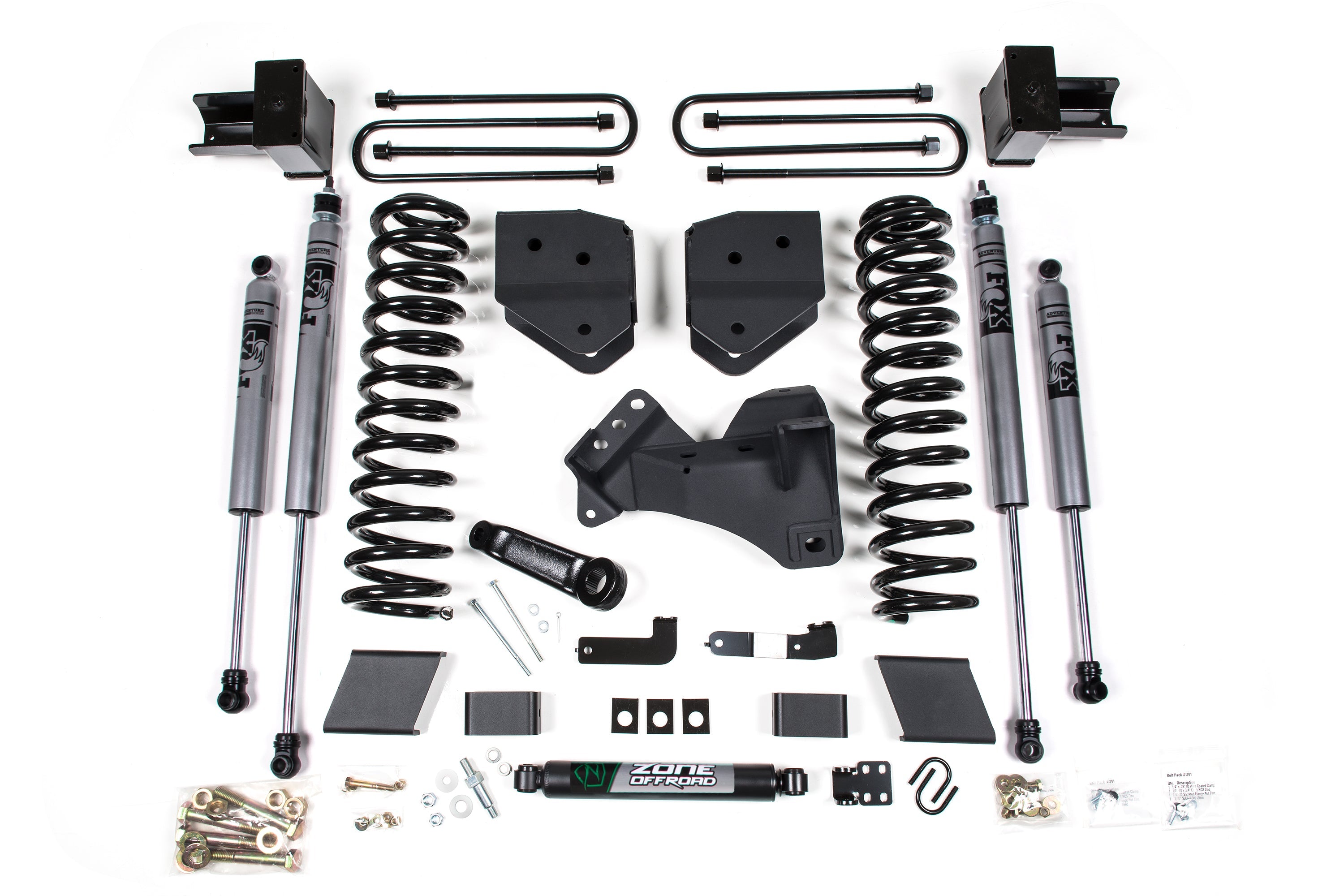 Zoneoffroad 2017-2019 Ford F250 F350 Super Duty 4WD Gas Block Kit With Factory Overload FOX 2.0 Adventure Series 4" Lift Kit ZONF106F