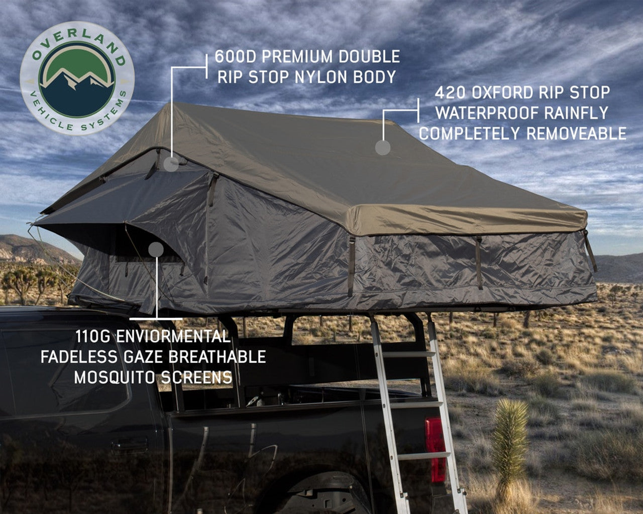 OVS Roof Top Tent 4 Person Extended Dark Gray Base With Green Rain Fly With Bonus Pack Nomadic 18049936